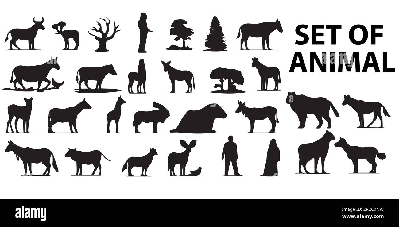 A set of animal silhouette vector illustrations. Stock Vector