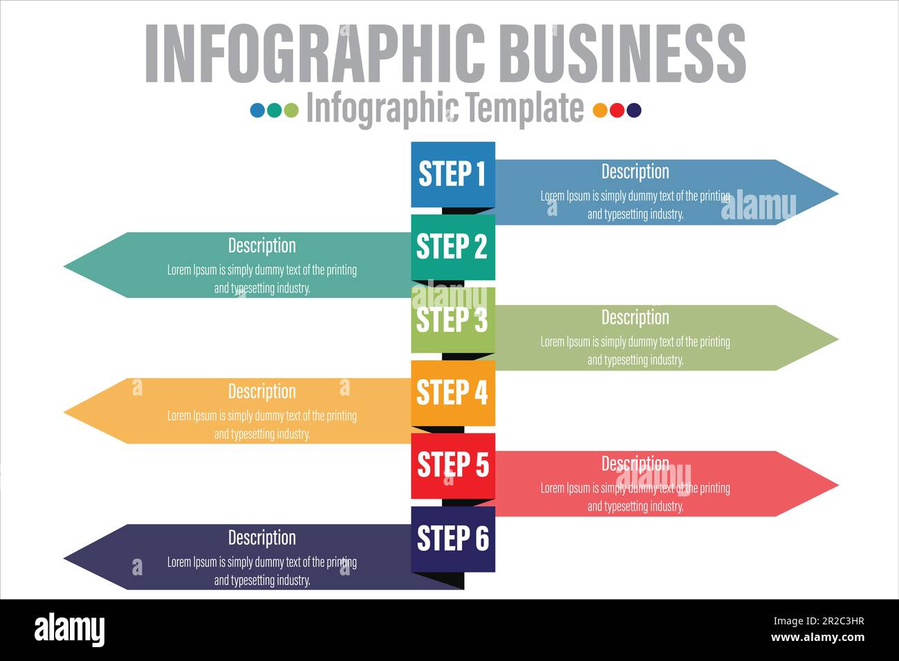 infographic business concept for slide presentation with 6 point 6 step or six option list and long box vertical shape direction Stock Vector