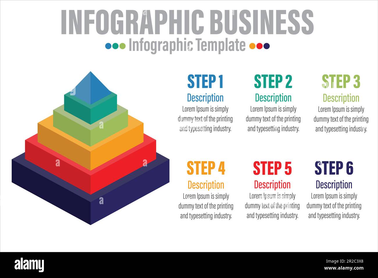 3D Infographic template for business. 6 steps Modern Mindmap pyramid ...