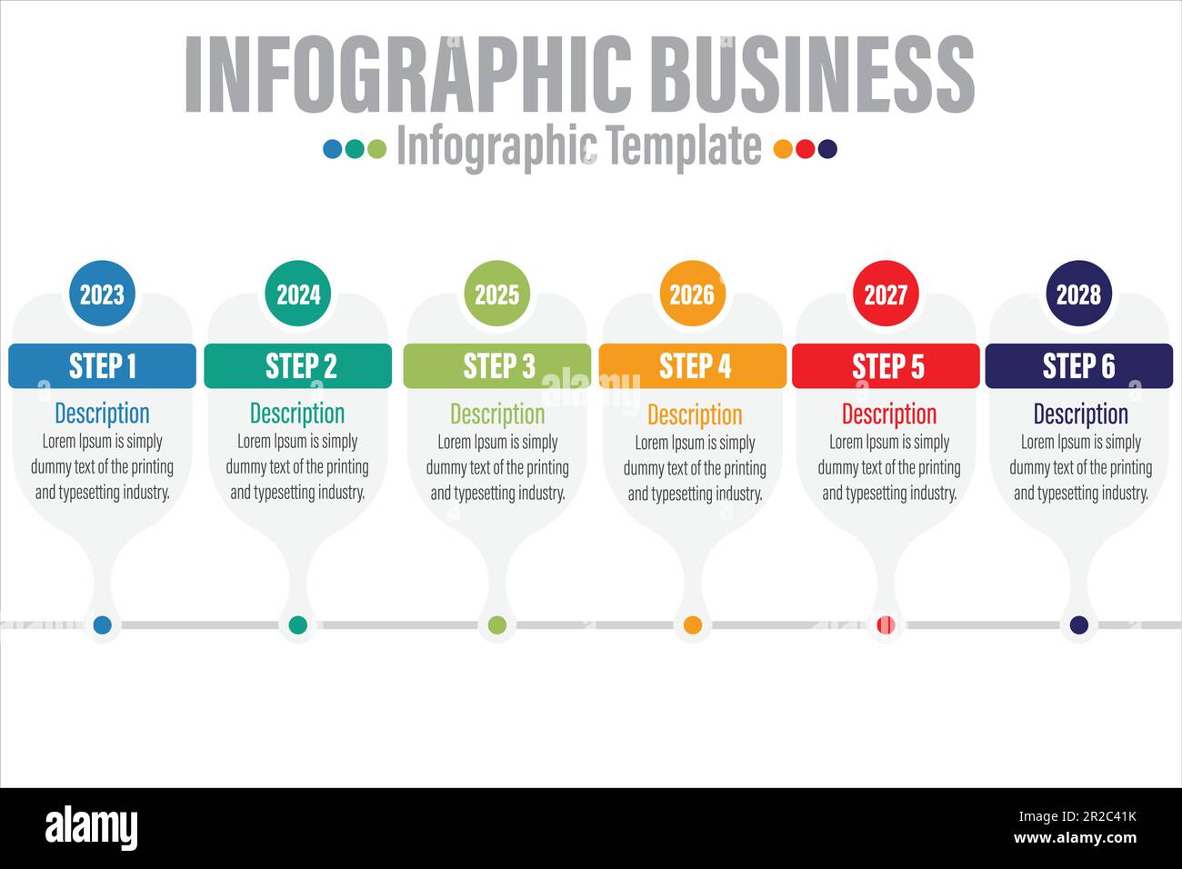 Infographic template. 6 Step timeline journey, Flat simple infographics ...