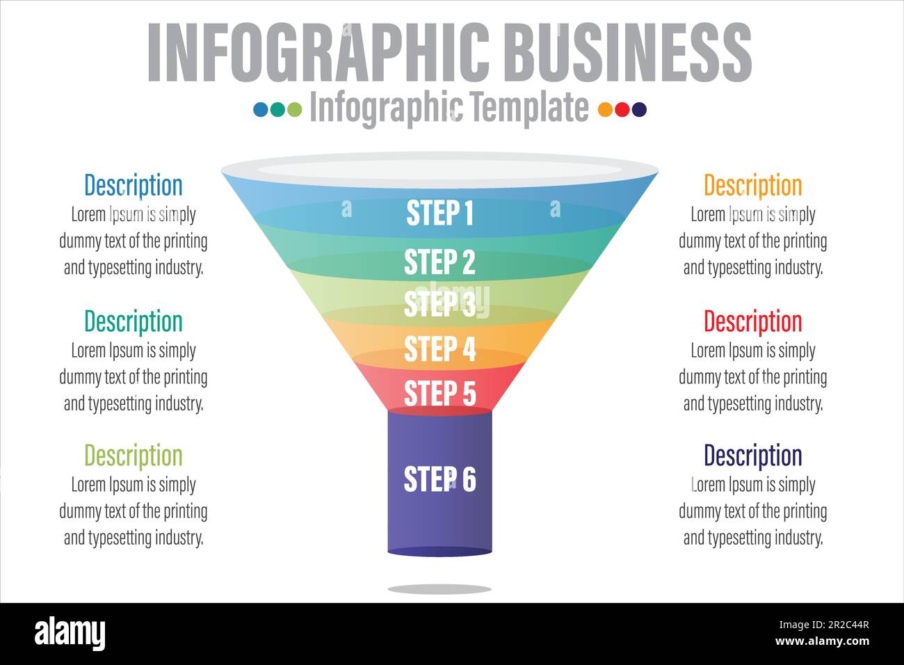 Infographic funnel block chart concept for slide presentation with six 6 Steps, six 6 option