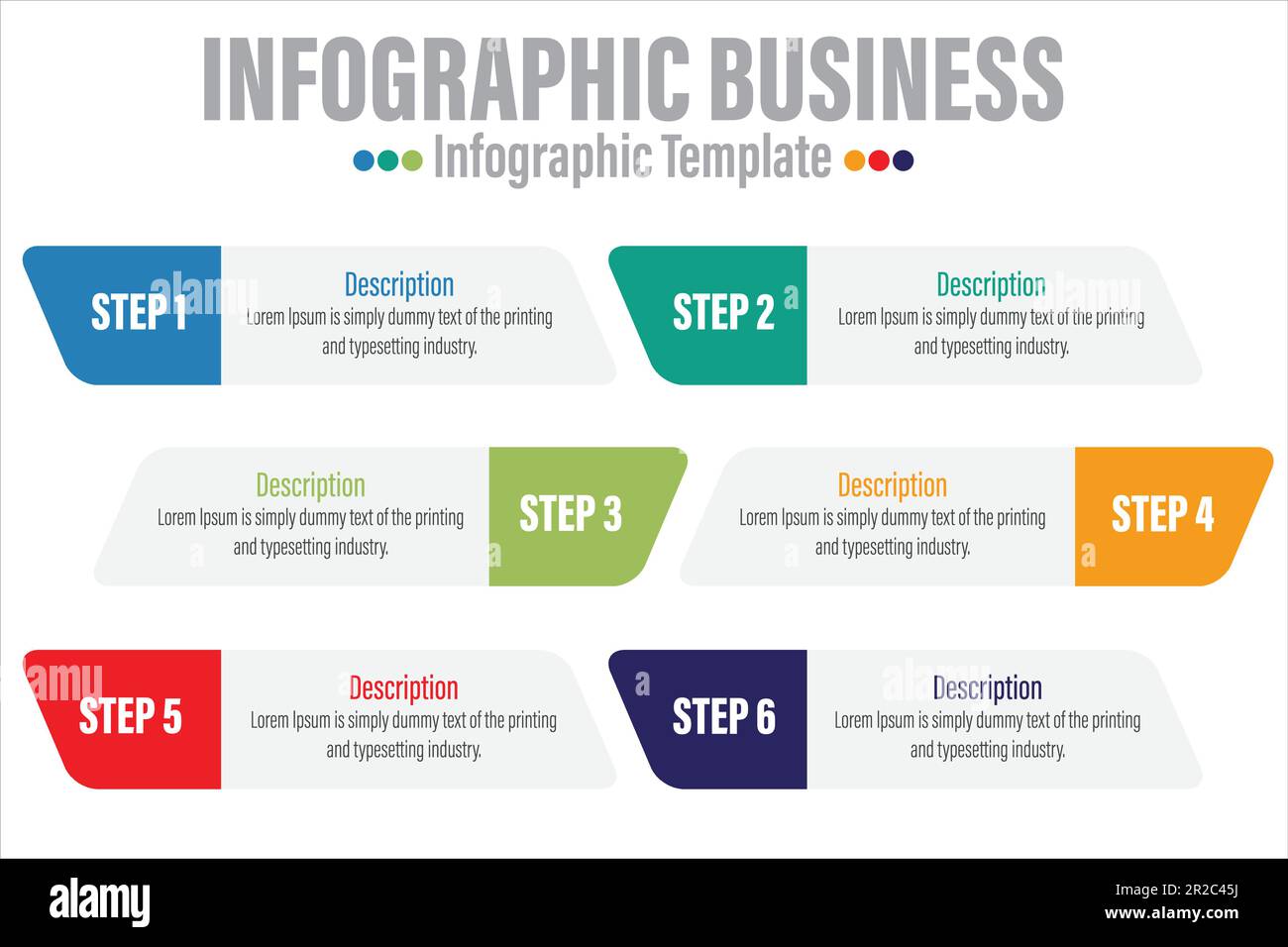 Six rectangle timeline steps or option workflow infographic plan ...
