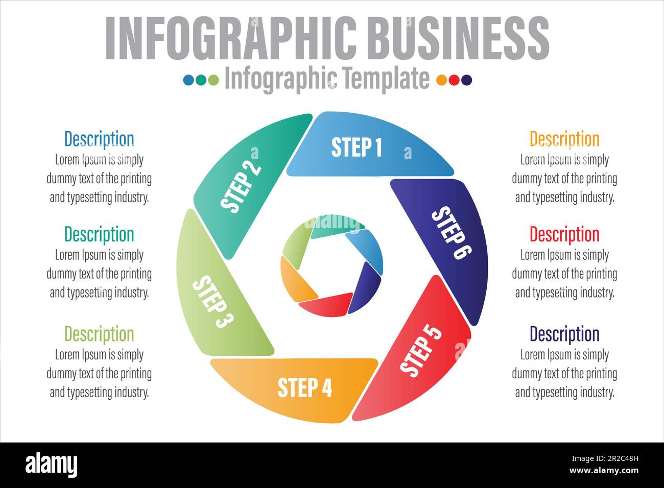 Vector circle infographics set. Template for diagram, graph, presentation and chart. Business concept with Six 6 Steps, Six 6 options, parts, steps or Stock Vector