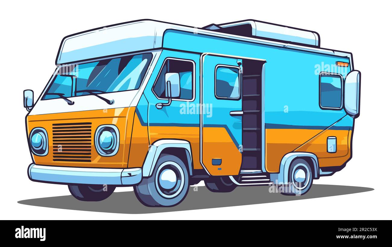 Retro van flat vector illustration isolated on white background. Old ...