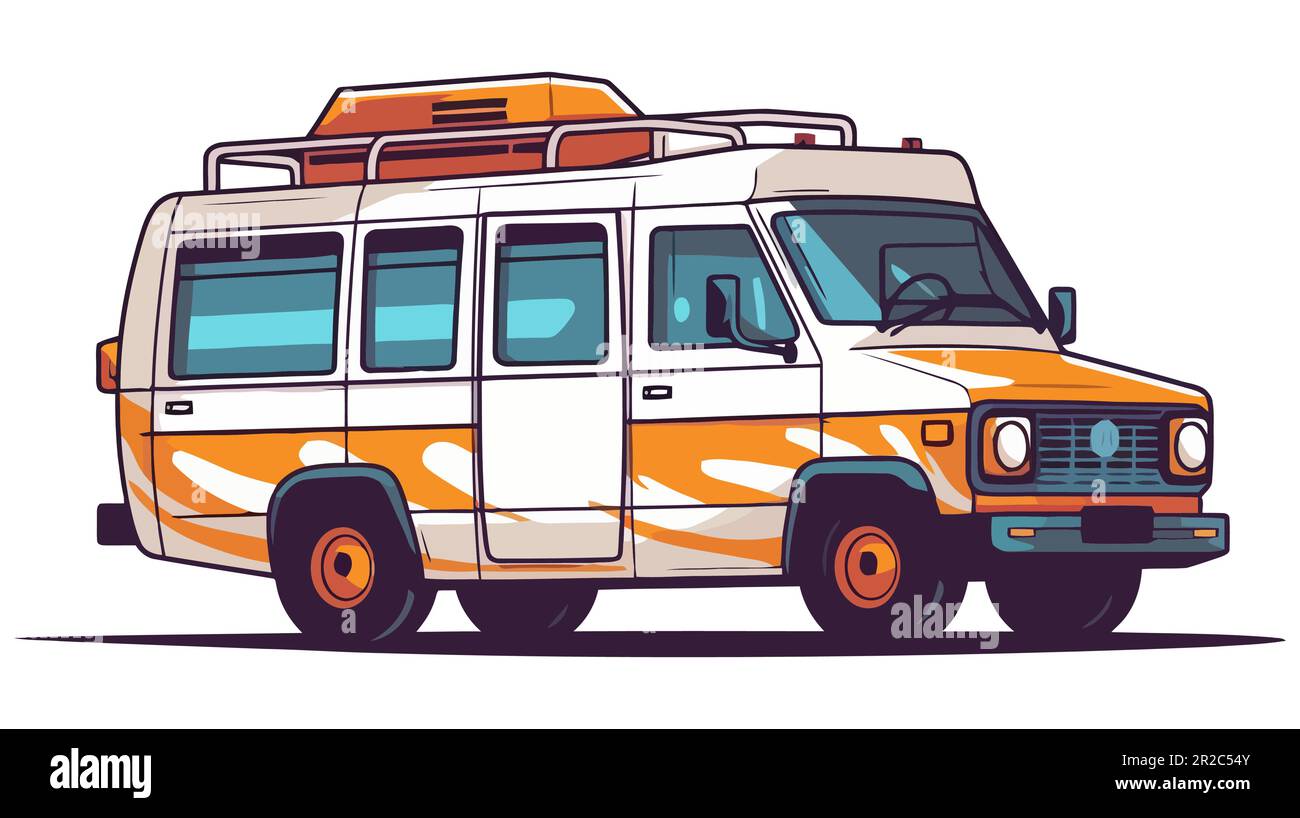 Retro van flat vector illustration isolated on white background. Old ...