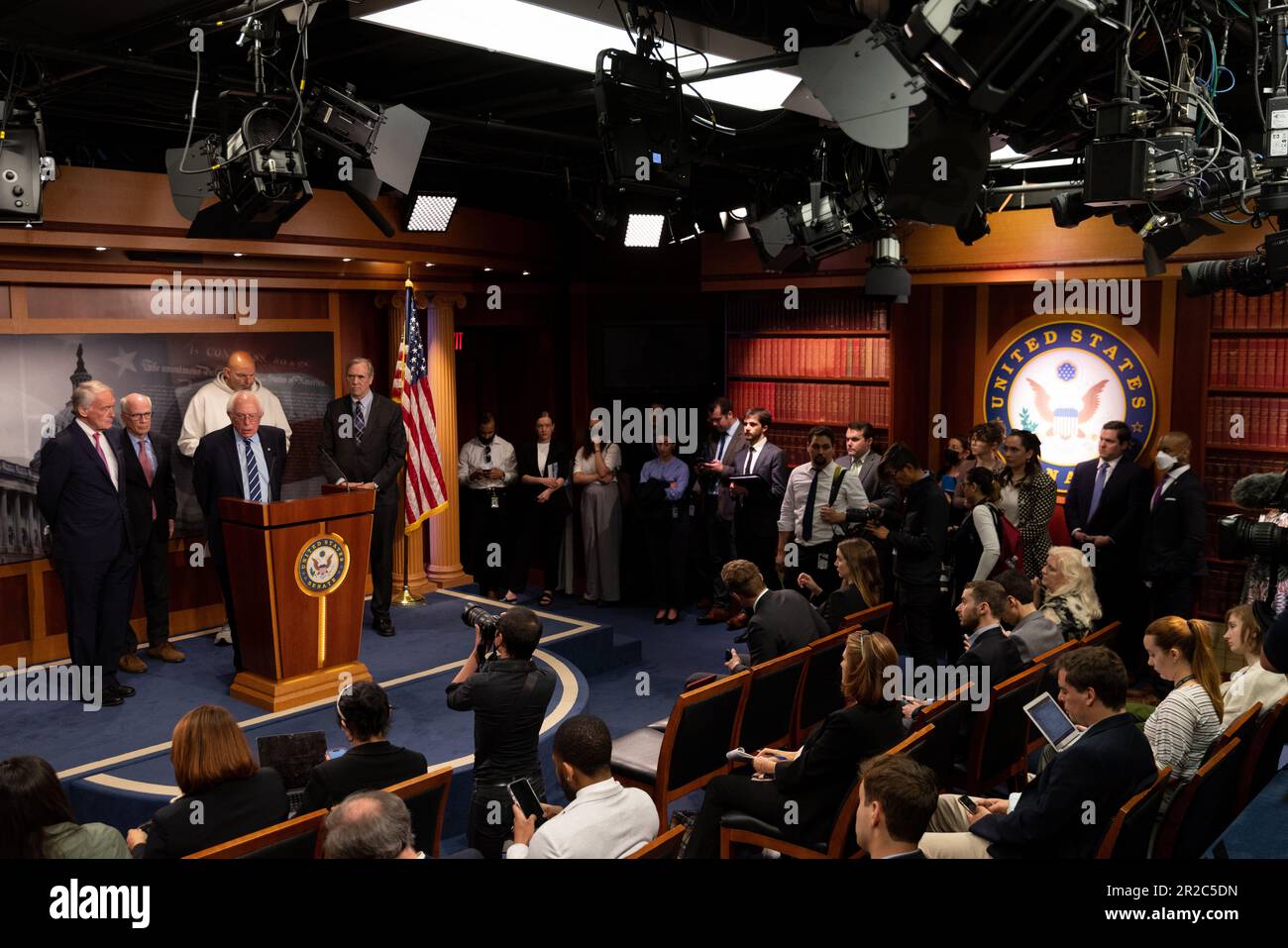 United States Senator Bernie Sanders (Independent of Vermont) speaks at a news conference in the Capitol in Washington, DC, Thursday, May 18, 2023. Credit: Julia Nikhinson/CNP /MediaPunch Stock Photo