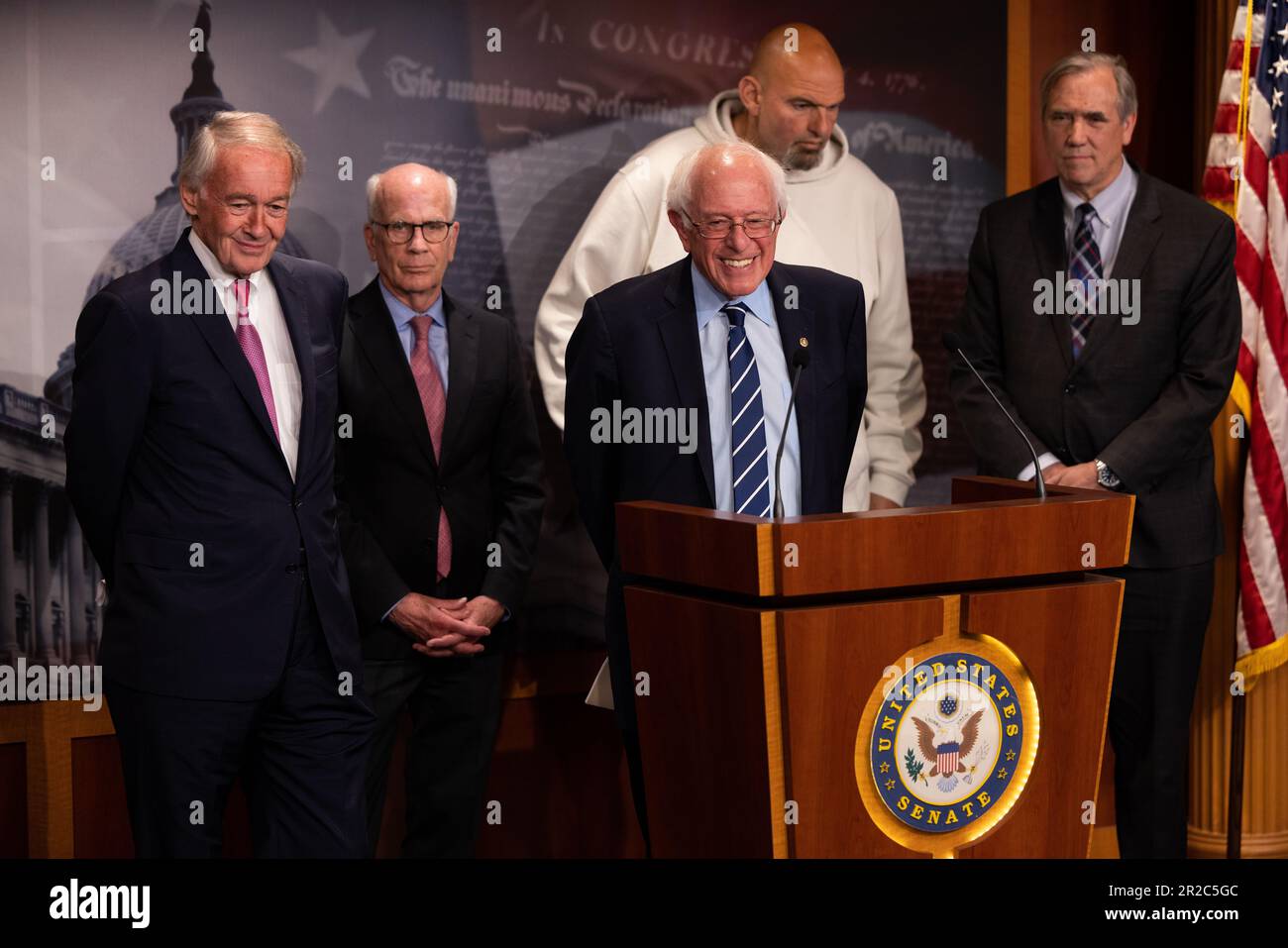 United States Senator Bernie Sanders (Independent of Vermont) laughs during a news conference in the Capitol in Washington, DC, Thursday, May 18, 2023. Credit: Julia Nikhinson/CNP /MediaPunch Stock Photo