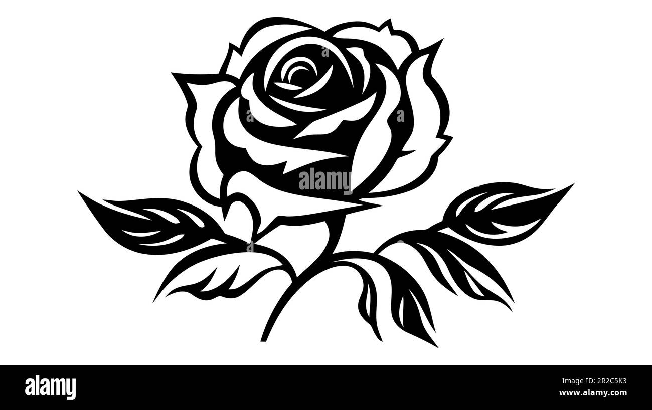 Vector black silhouettes of rose flower isolated on a white background