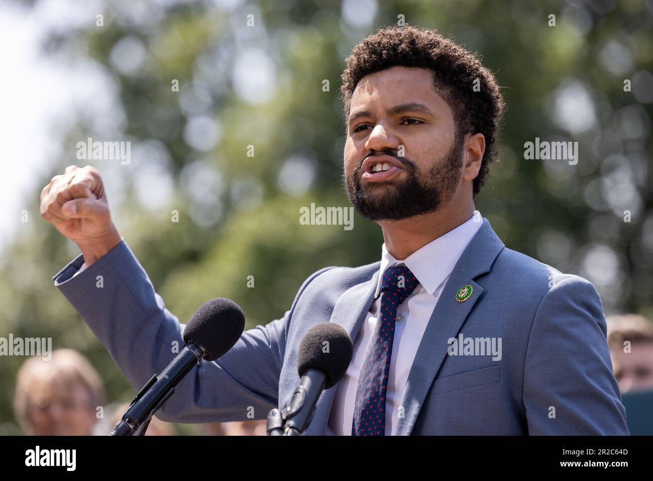 United States Representative Maxwell Frost (Democrat of Florida) speaks at a news conference outside the Capitol in Washington, DC, Thursday, May 18, 2023. Credit: Julia Nikhinson/CNP /MediaPunch Stock Photo
