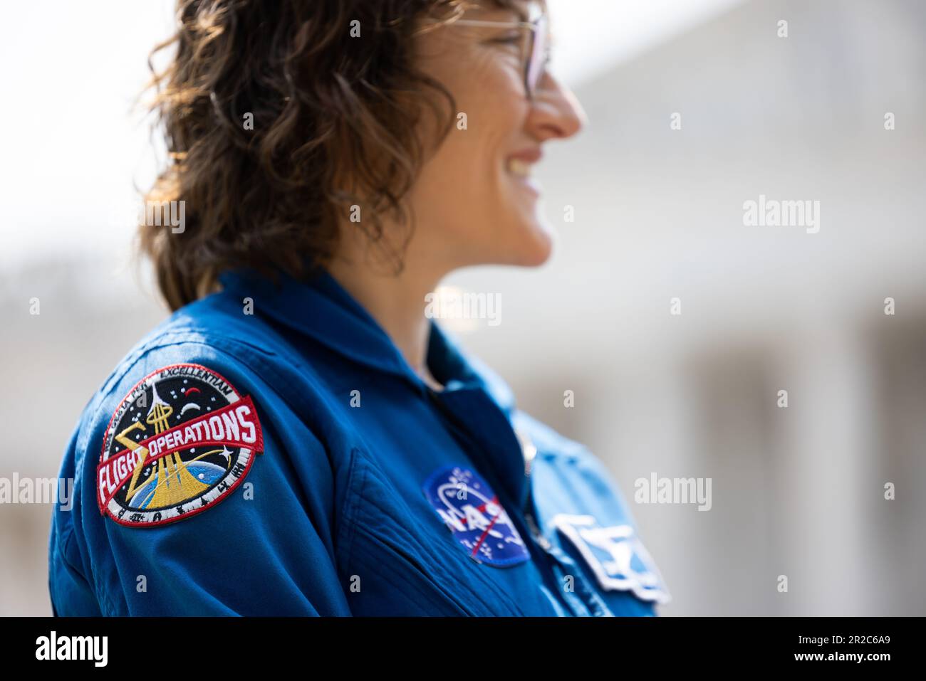 NASA astronaut Christina Hammock Koch during a news conference about NASA's Artemis II mission outside the Capitol in Washington, DC, Thursday, May 18, 2023. Credit: Julia Nikhinson/CNP /MediaPunch Stock Photo