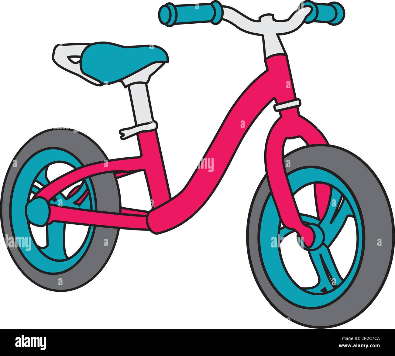 a pink bike with blue and pink wheels for kids Stock Vector