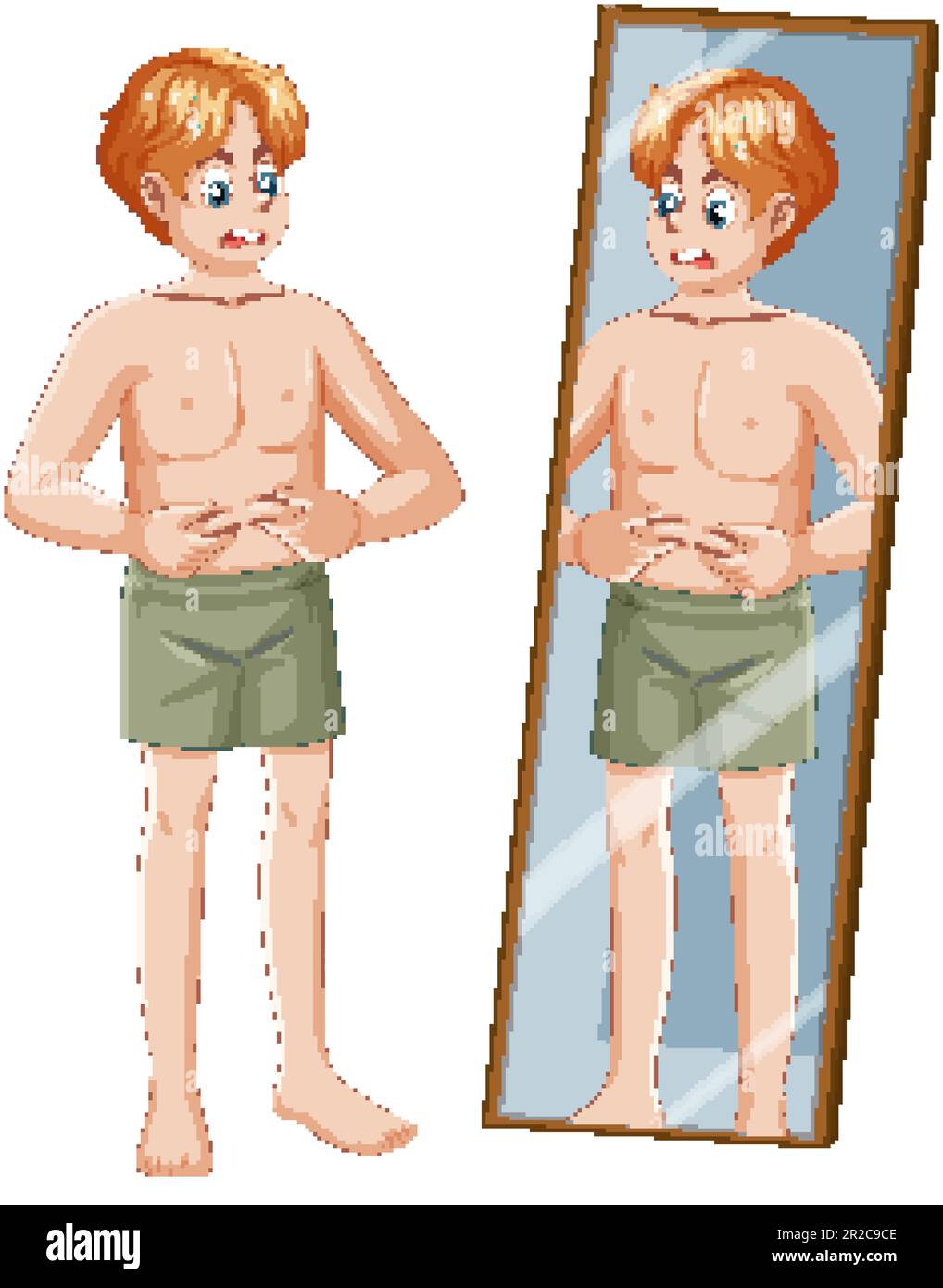 Puberty Boy Observing His Developing Body illustration Stock Vector ...
