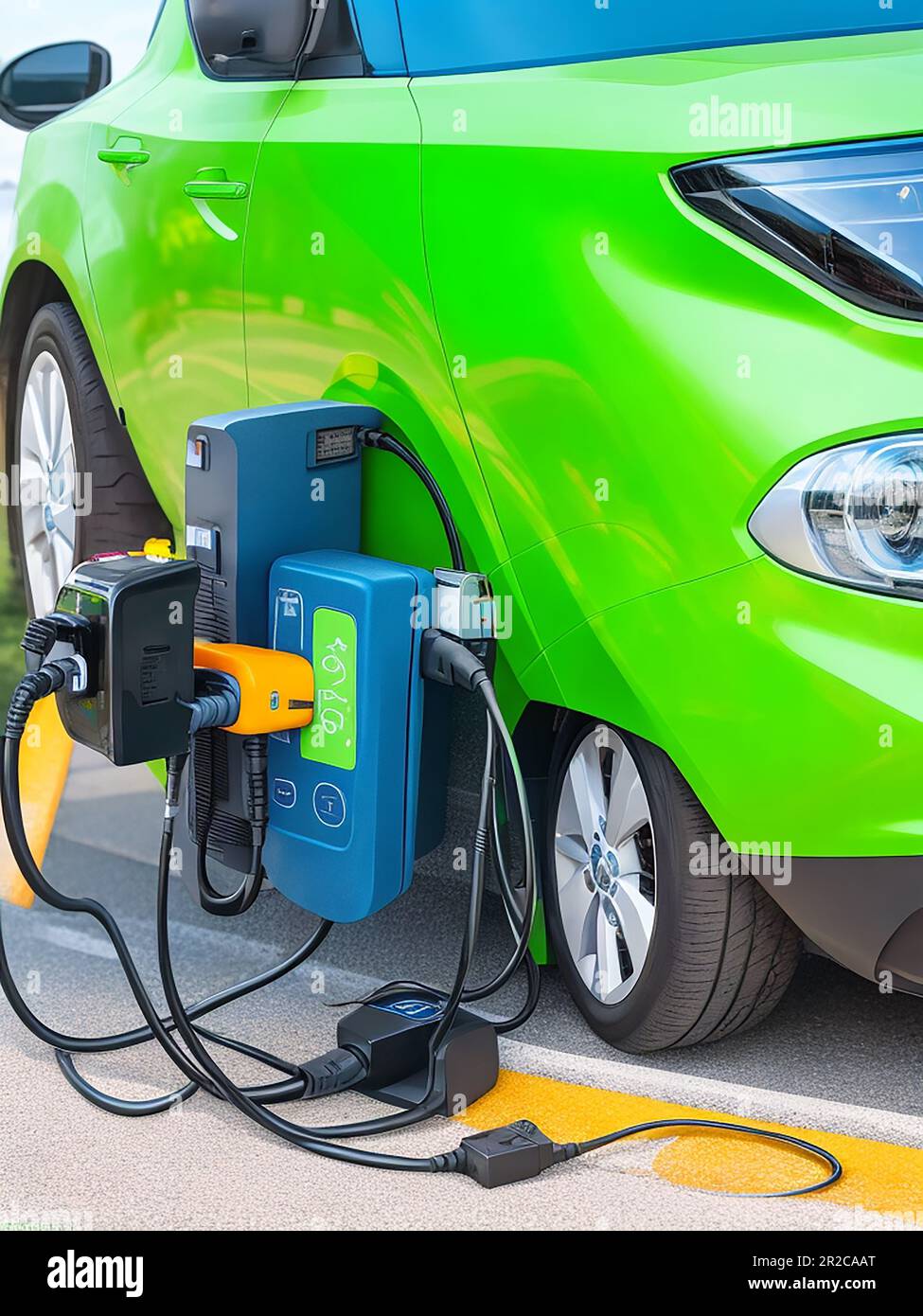 Charge electric vehicle connect to power supply to charging the battery