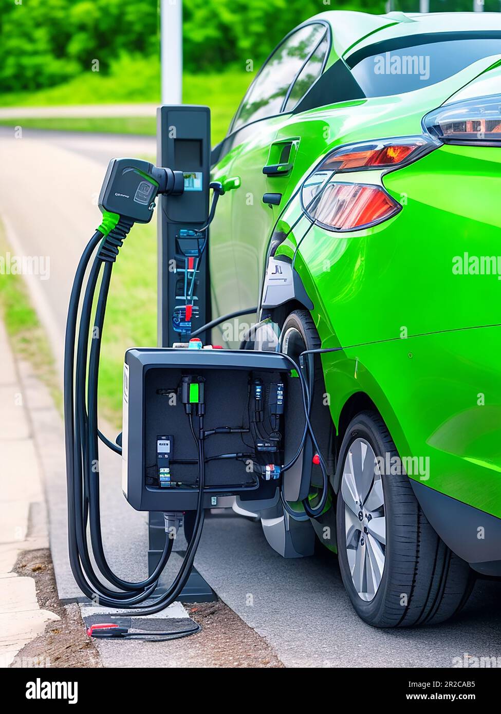Charge electric vehicle connect to power supply to charging the battery technology industry to