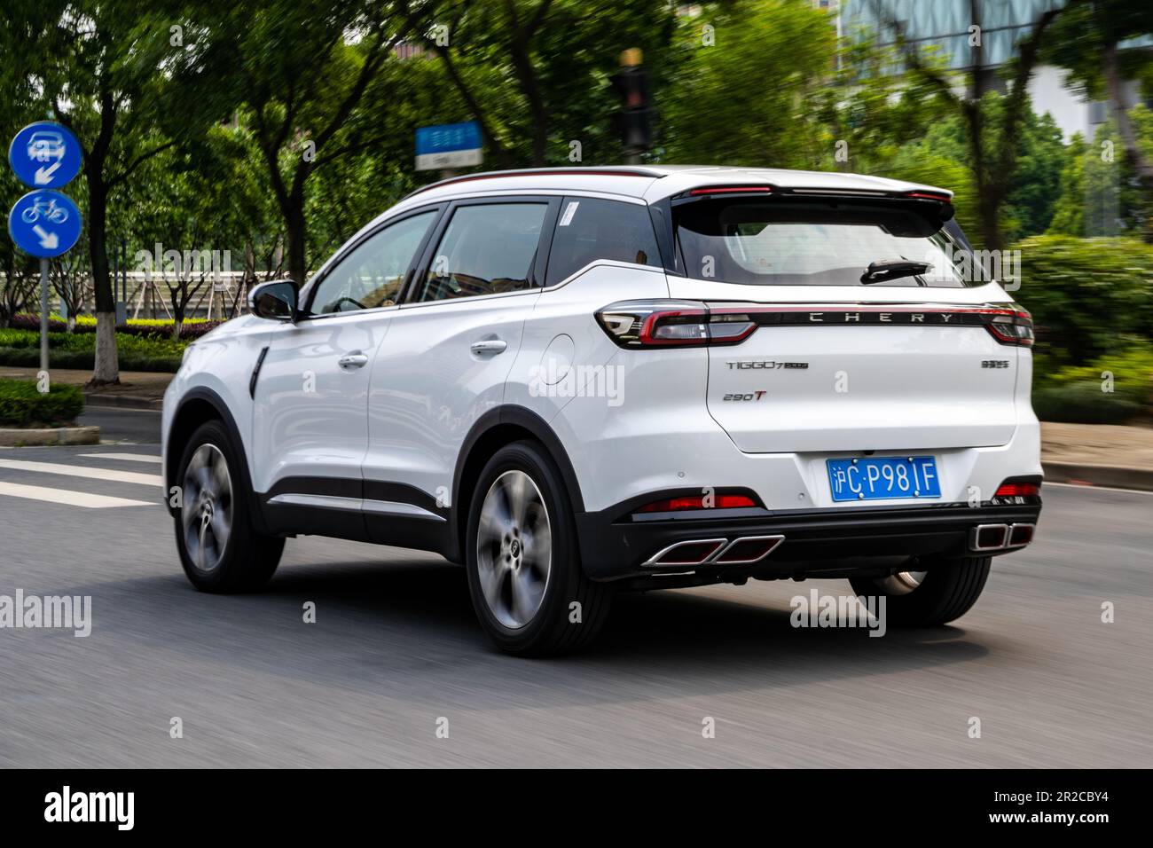 Chery Tiggo 7 Pro (badged at Tiggo 7 Plus for China) SUV car pictured being driven during a test in Shanghai, China. Stock Photo