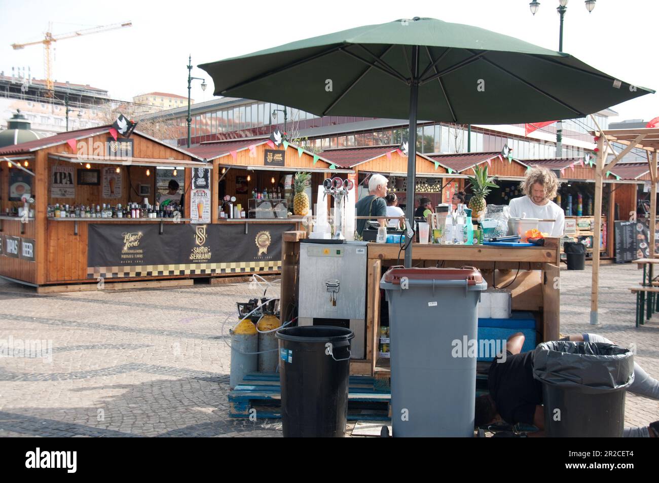 Riverside Stalls for Food and Drink, River Tagus, Lisbon, Portugal Stock Photo