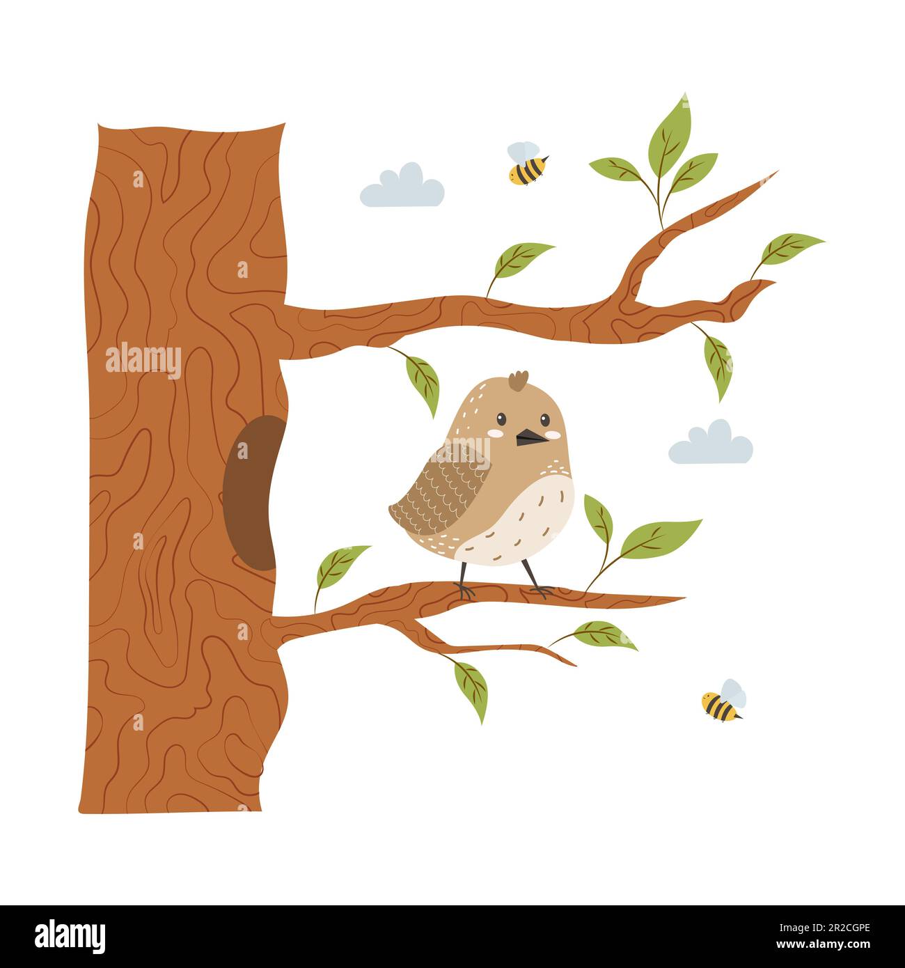 Cute bird sits on a tree branch Stock Vector Image & Art - Alamy