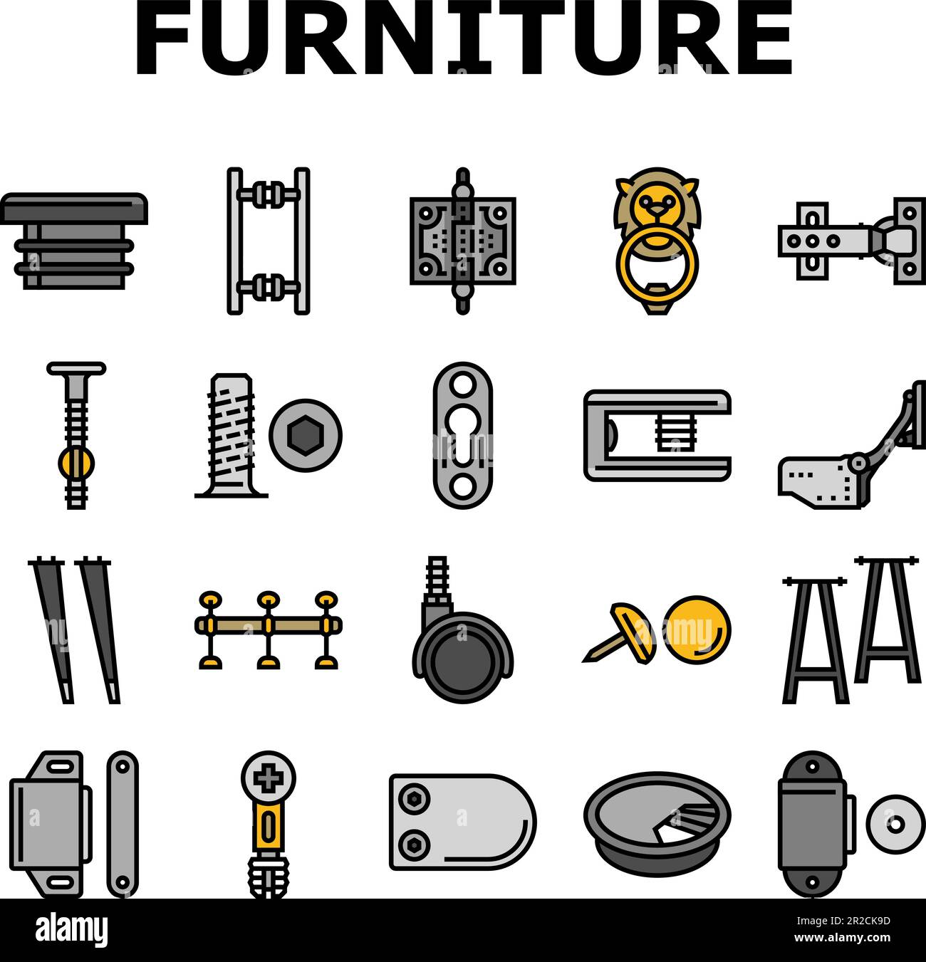 hardware furniture detail fitting icons set vector Stock Vector Image