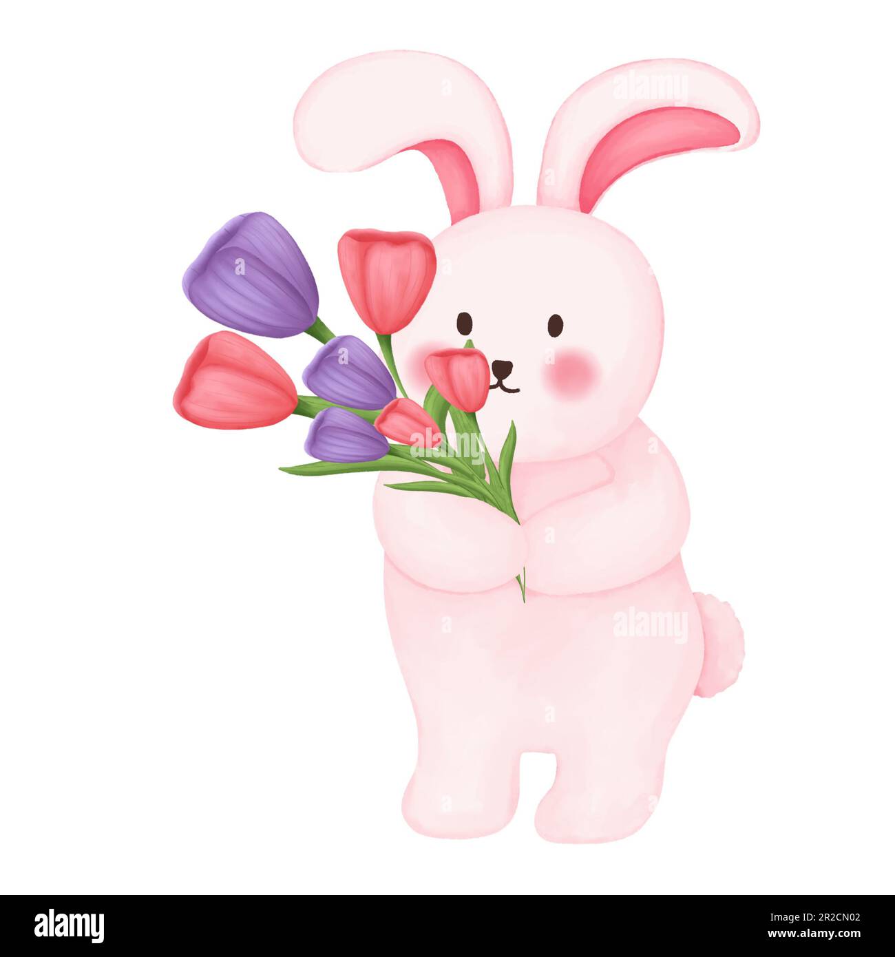Watercolor bunny and tulips flower. Watercolor easter bunny illustration. Easter day,wallpaper,scrapbook,etc. Stock Photo