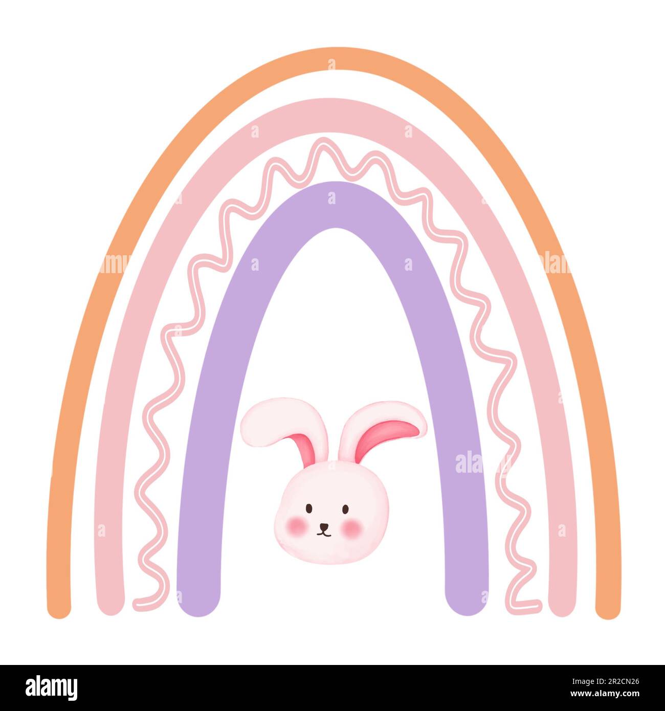 Easter rainbow and bunny illustration isolated on white background.Easter day,baby shower,wallpaper,scrapbook, etc. Stock Photo