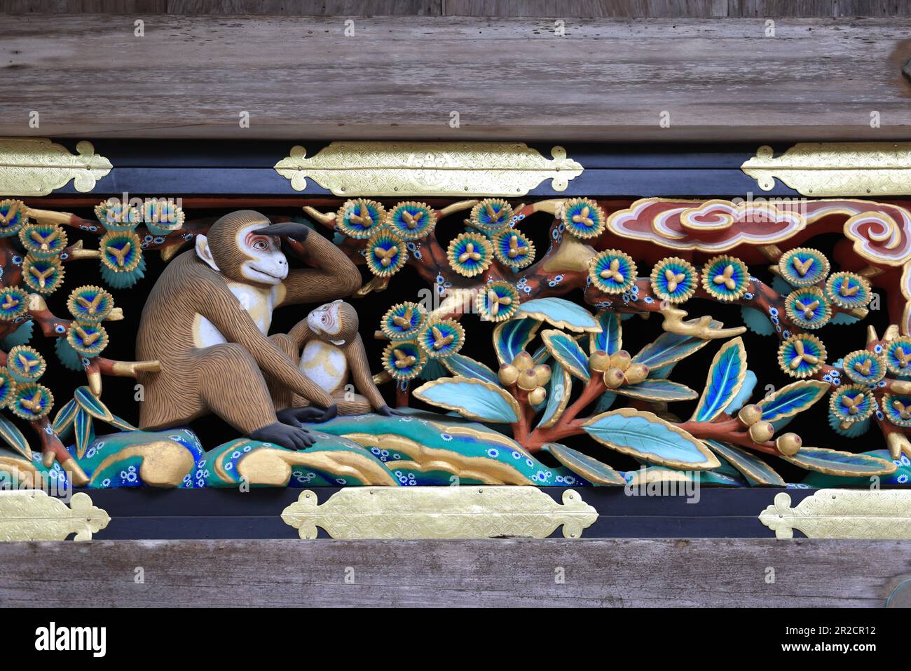 Nikko shi, Japan May 1 2023 -three wise monkeys sculpture is shown in Toshogu shrine ,  UNESCO World Heritage Site Stock Photo
