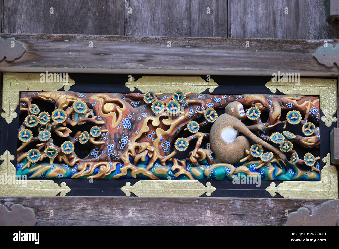 Nikko shi, Japan May 1 2023 -three wise monkeys sculpture is shown in Toshogu shrine ,  UNESCO World Heritage Site Stock Photo