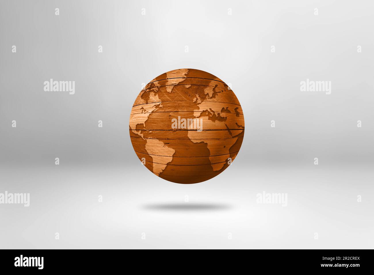 Old wooden world globe isolated on white background. 3D illustration ...