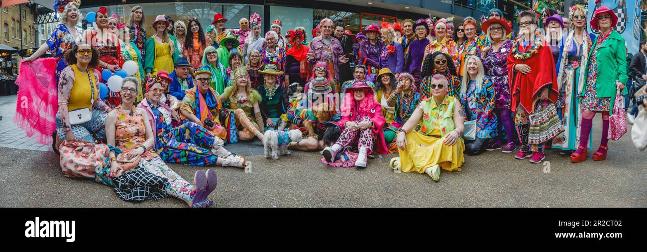 Colour Walkers meet up in London to celebrate the joy of colourful dressing up. Stock Photo