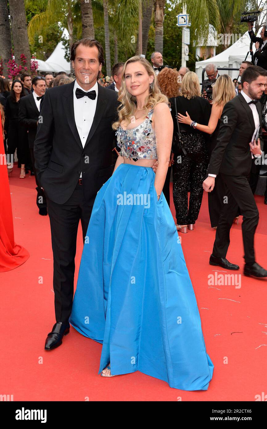 Tommy Haas and his wife Sara Foster attend the premiere of „Indiana Jones and the Dial of Destiny“ at the 76th annual Cannes film festival on May 18, Stock Photo