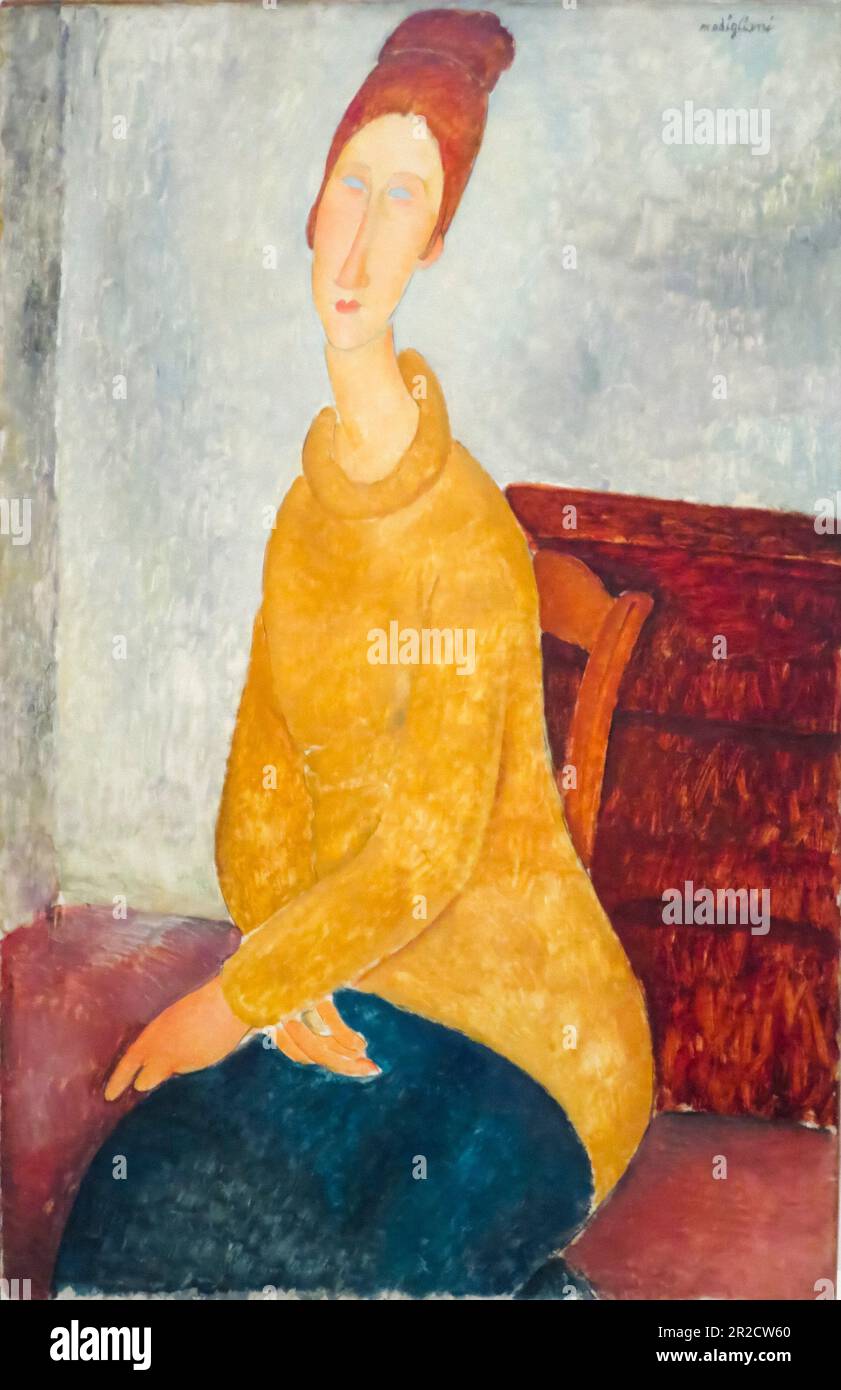 Amedeo Modigliani, Jeanne Hébuterne in a yellow sweater, portrait painting 1918 Stock Photo