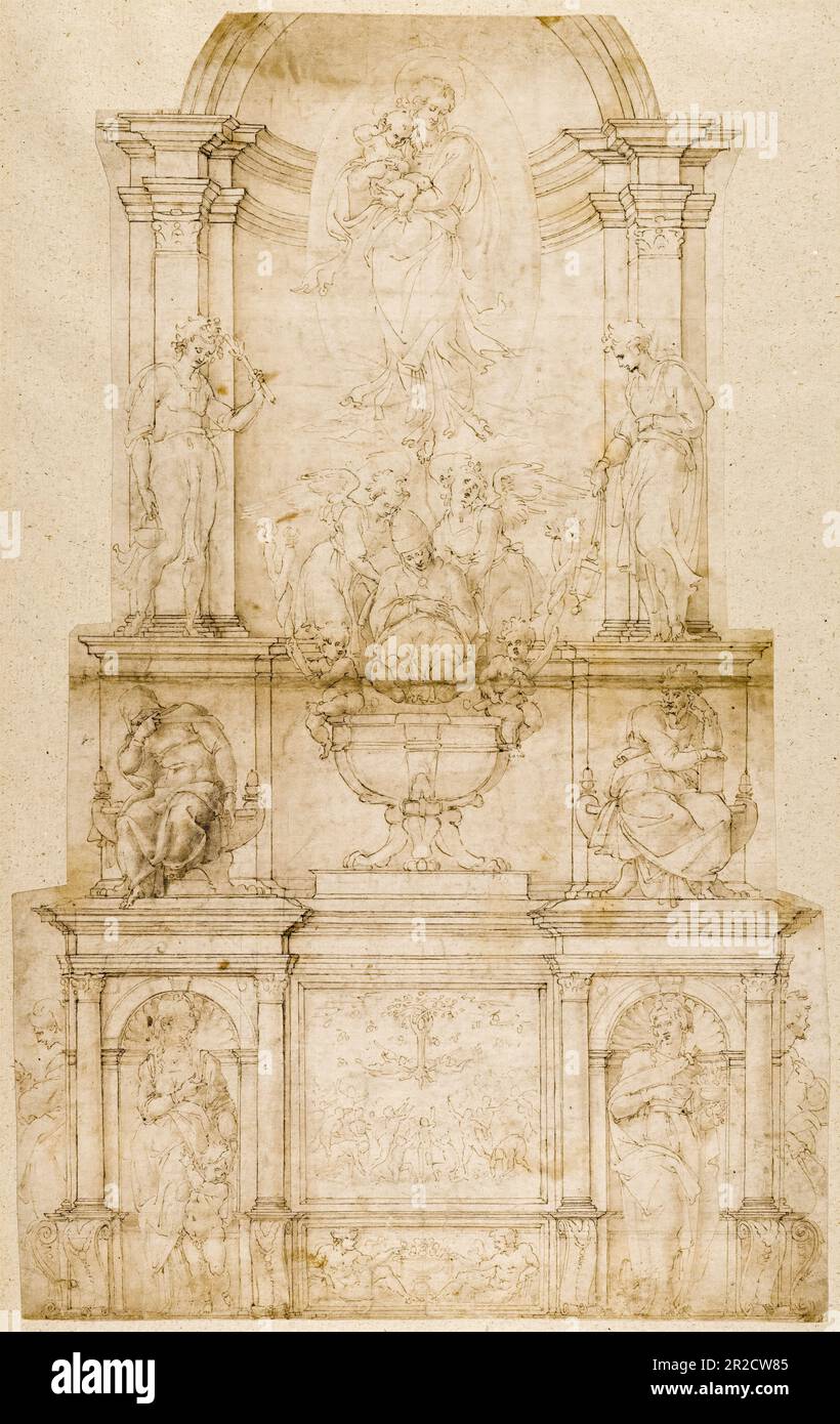Michelangelo Buonarroti, Design for the Tomb of Pope Julius II della Rovere, drawing 1505-1506 Stock Photo