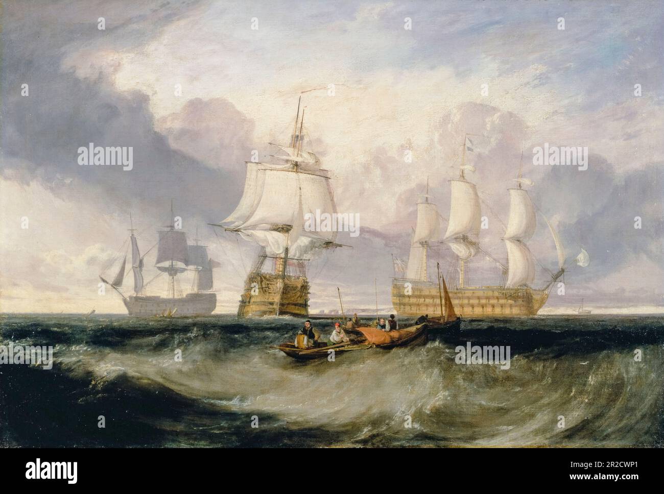 The Victory Returning from Trafalgar, in Three Positions, (HMS Victory), painting by JMW Turner, circa 1806 Stock Photo