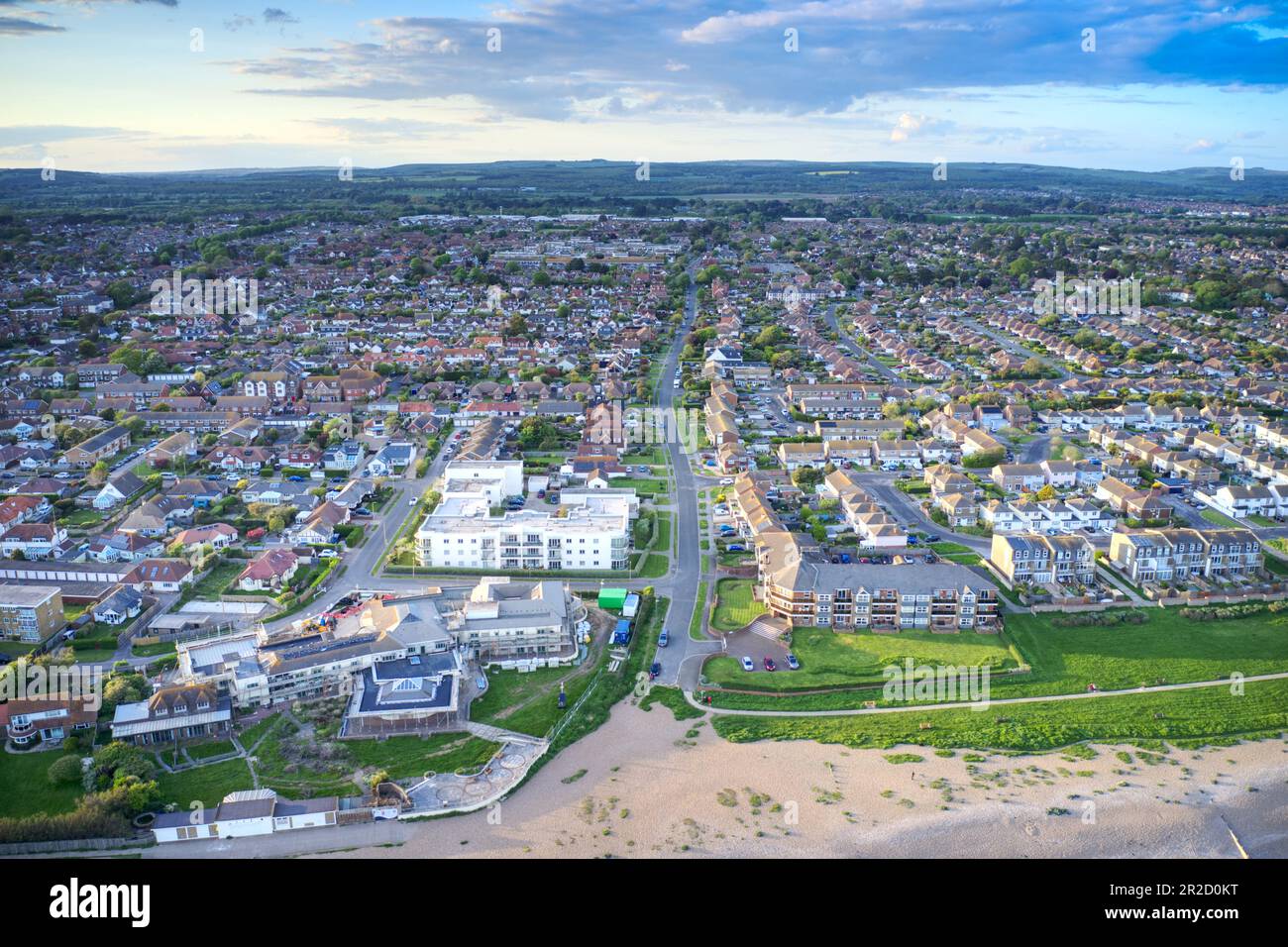 Rustington Village in West Sussex aerial photo on the seafront by