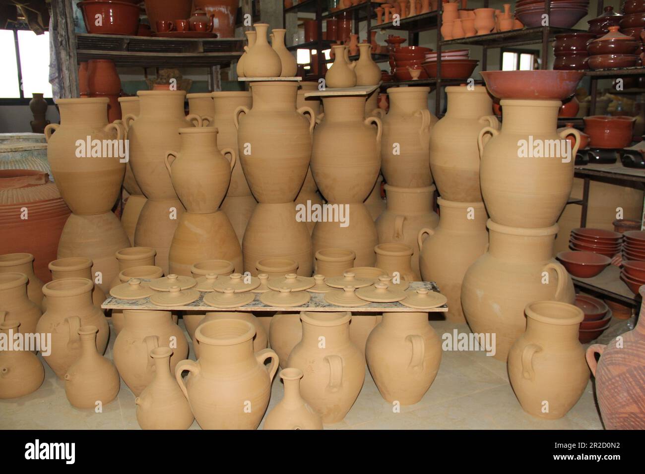 Beirut, Lebanon. 18th May, 2023. Pottery pots are seen at a pottery