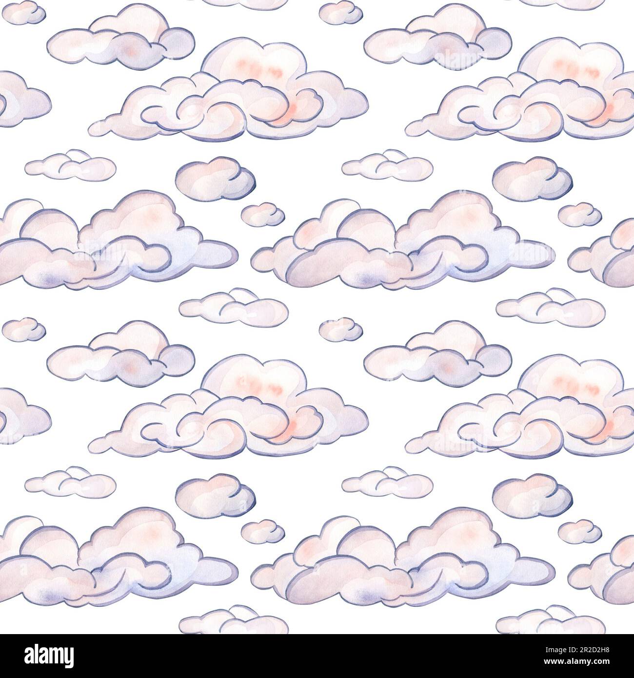 Seamless pattern of pink clouds of different sizes. Watercolor ...