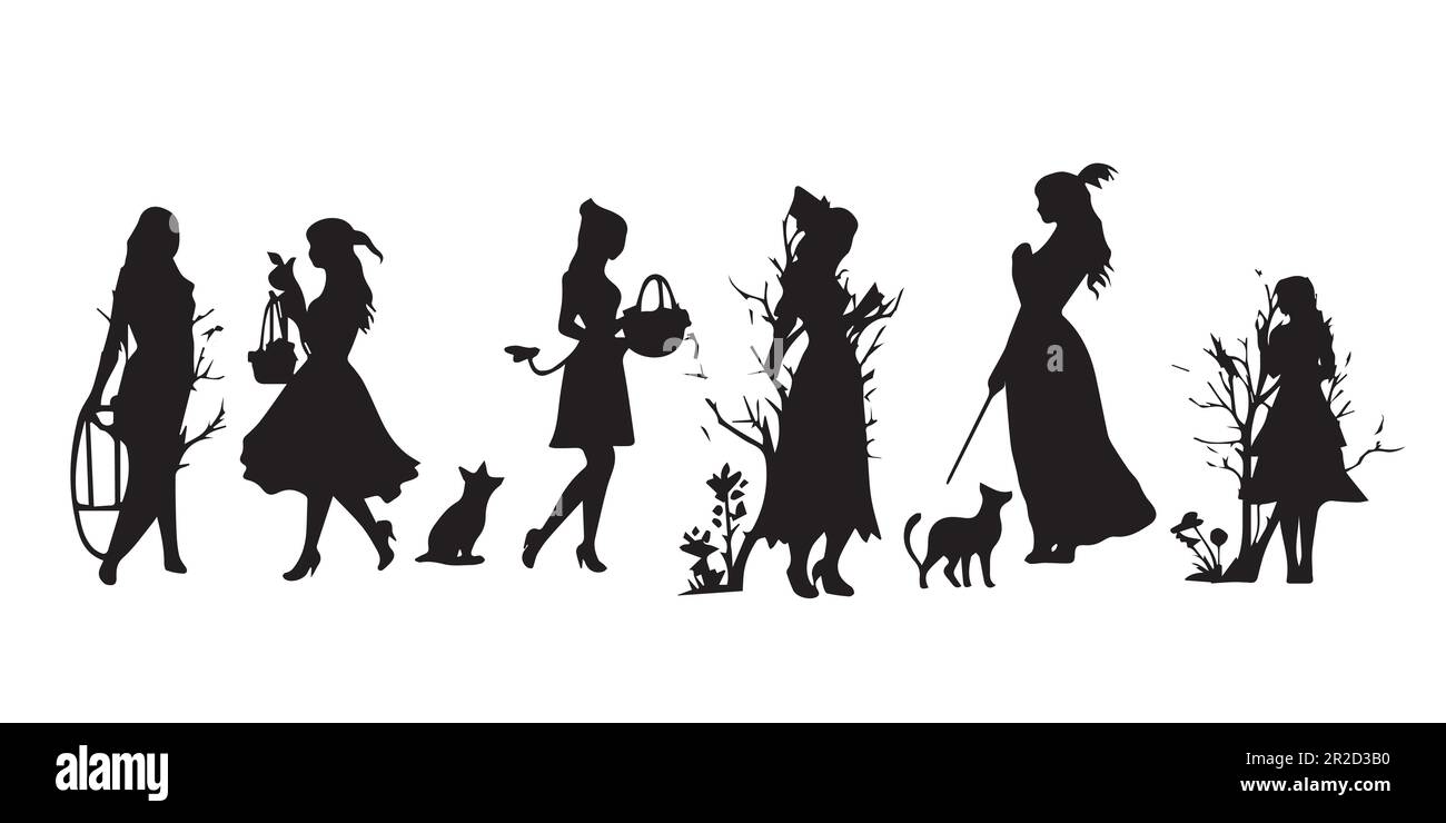 A set of silhouette girl vector illustrations. Stock Vector