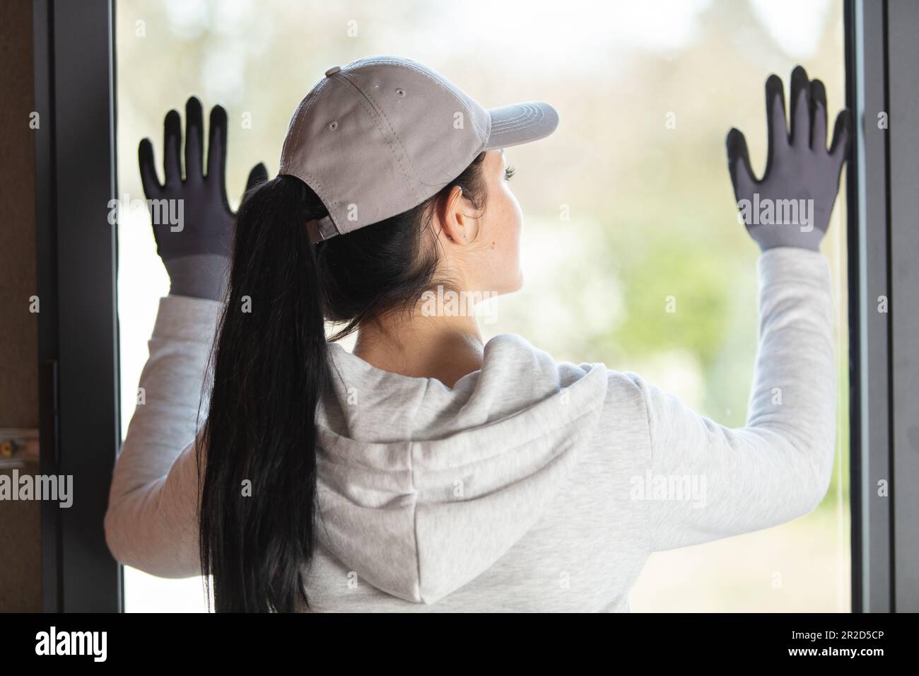 young woman working at construction site Stock Photo