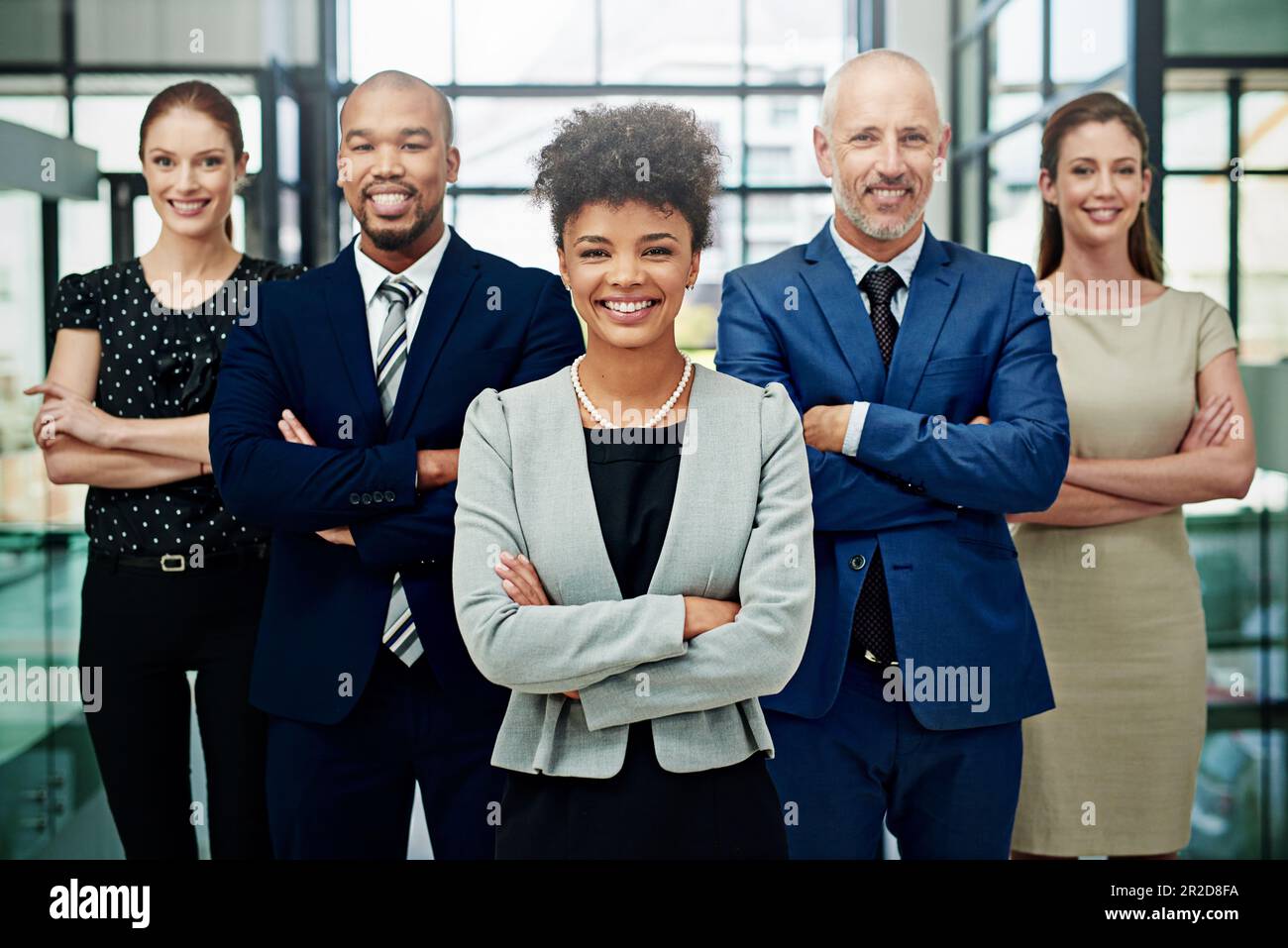 Portrait, diversity and happy business people with arms crossed for ...