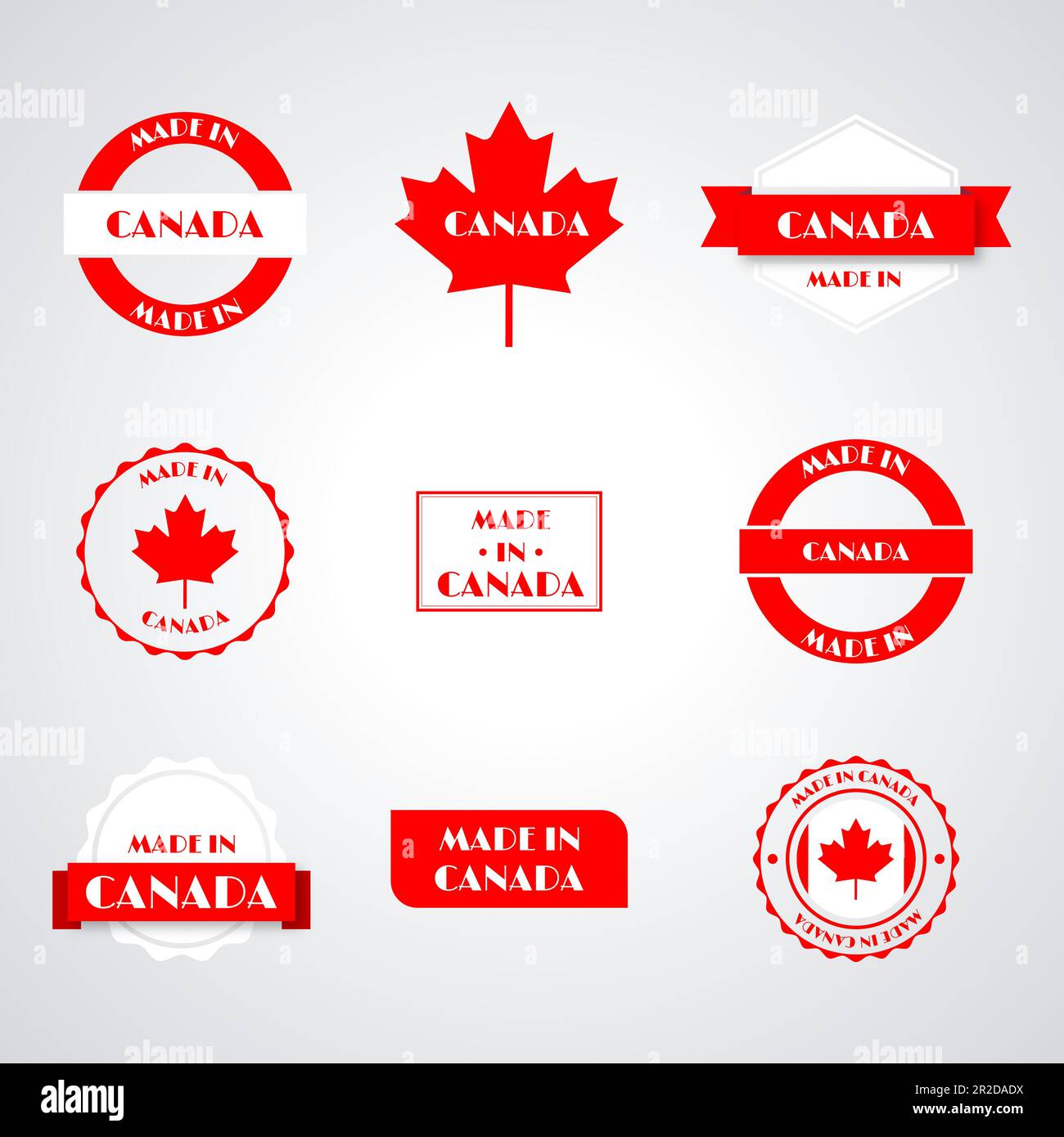 Set of various Made in Canada labels isolated on white background