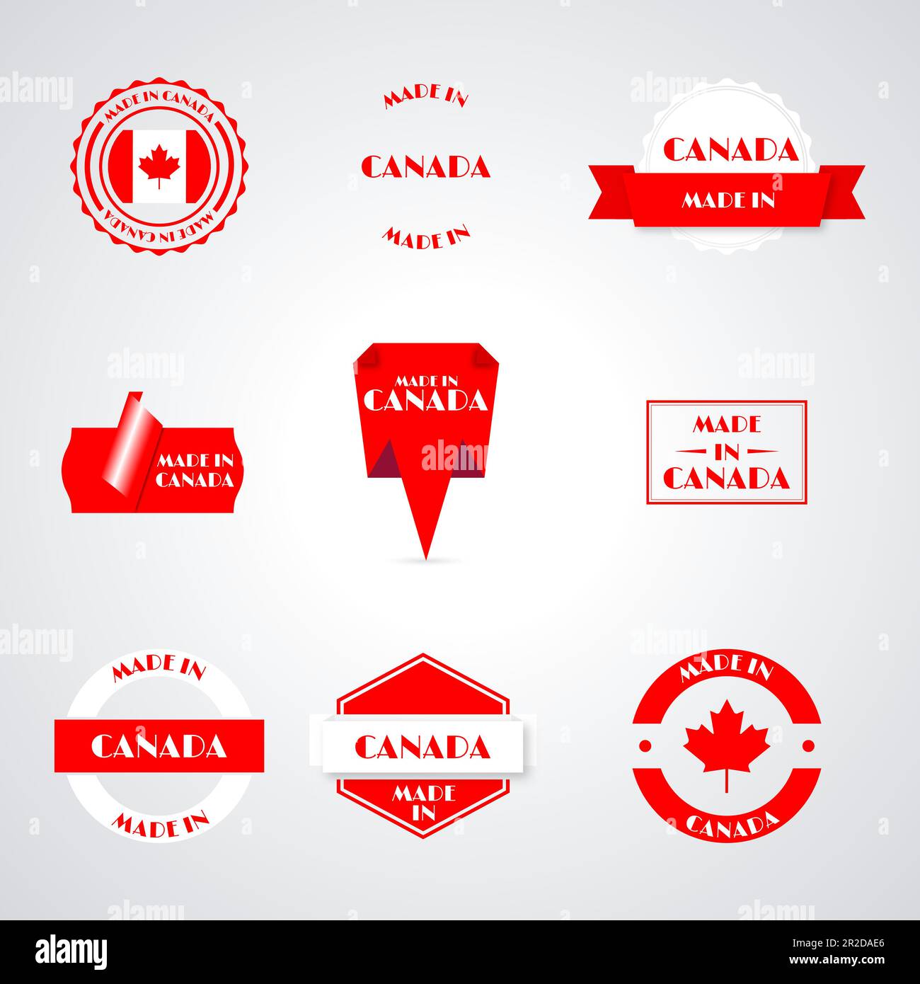 Set of various Made in Canada labels isolated on white background