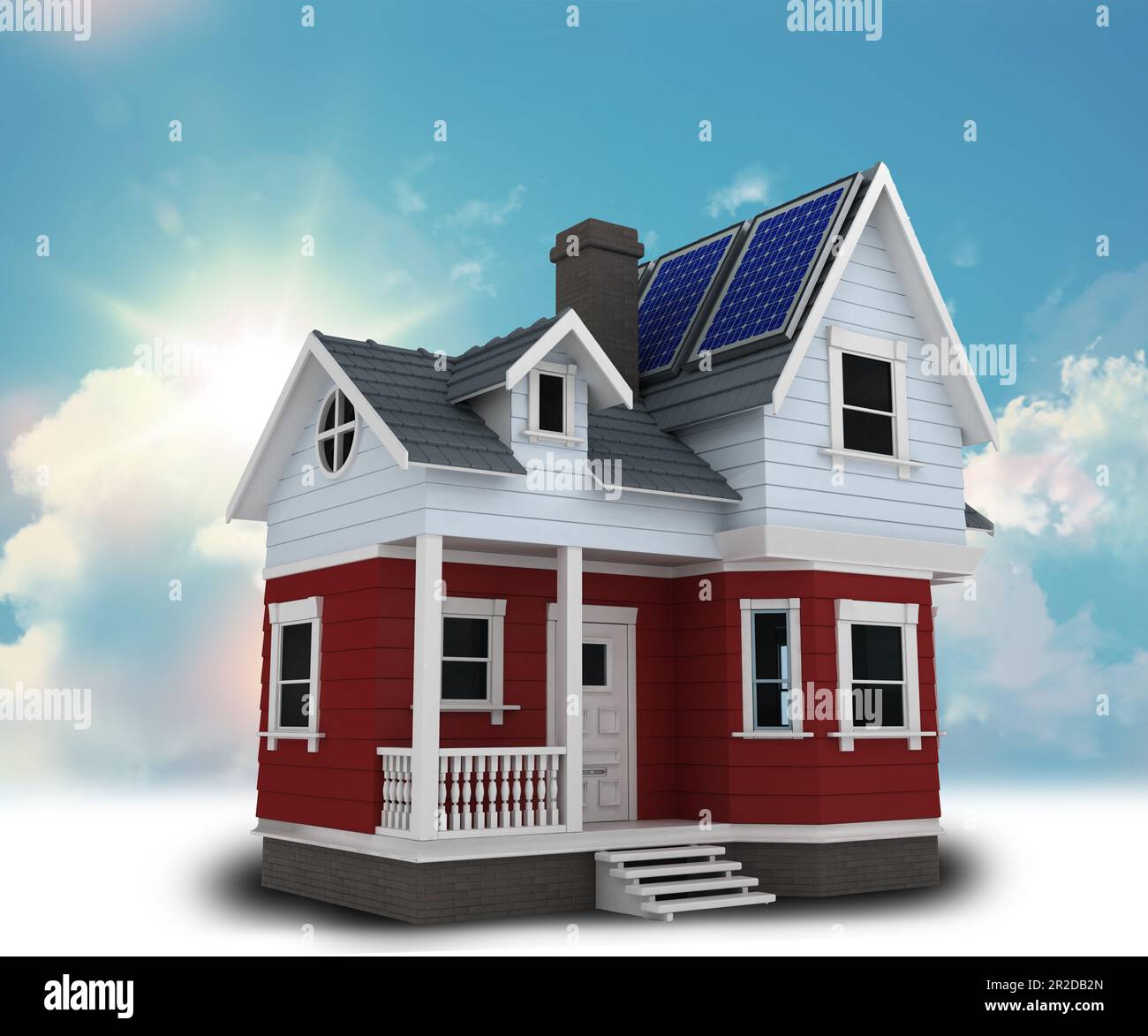 3D render of a modern house with solar panels on the roof Stock Photo ...