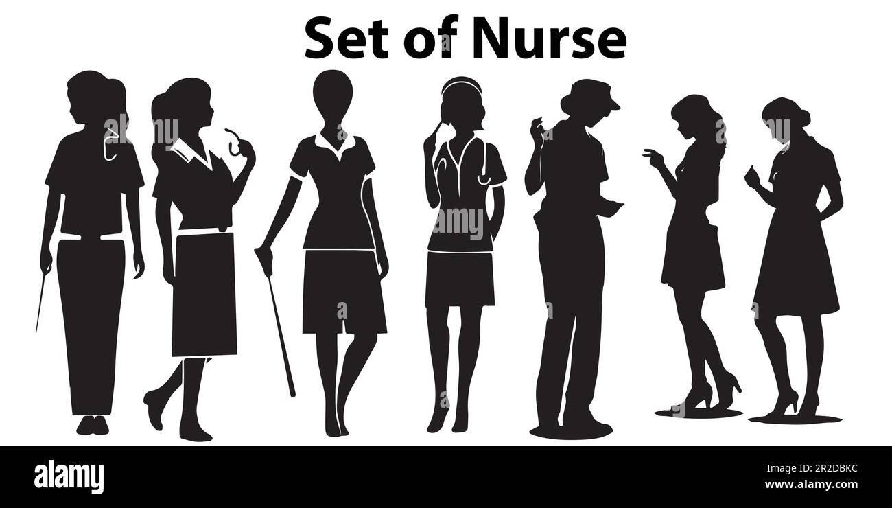 A set of silhouettes of a nurse vector illustration Stock Vector Image &  Art - Alamy