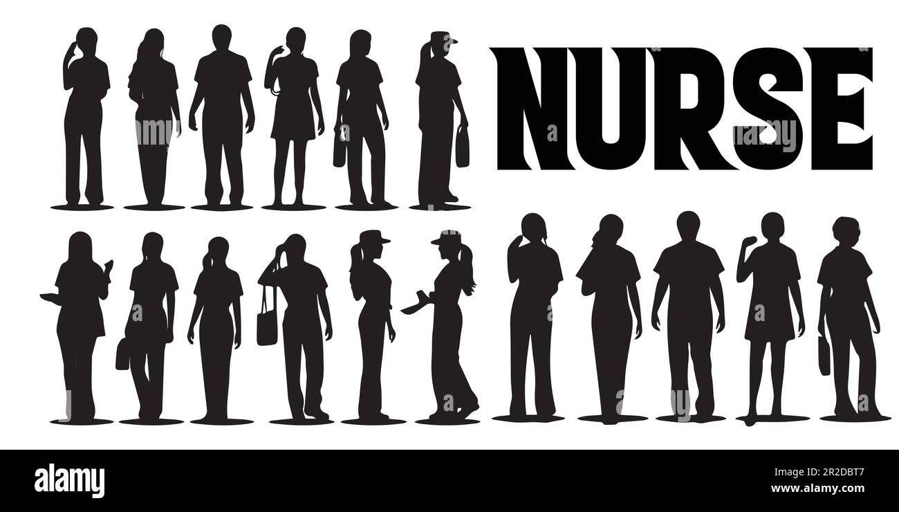 A black-and-white nurse silhouette vector illustration. Stock Vector