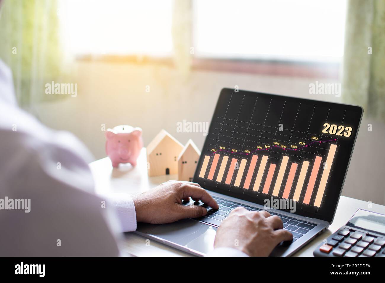 Concept a man tapping a keyboard, use technology, banking, money