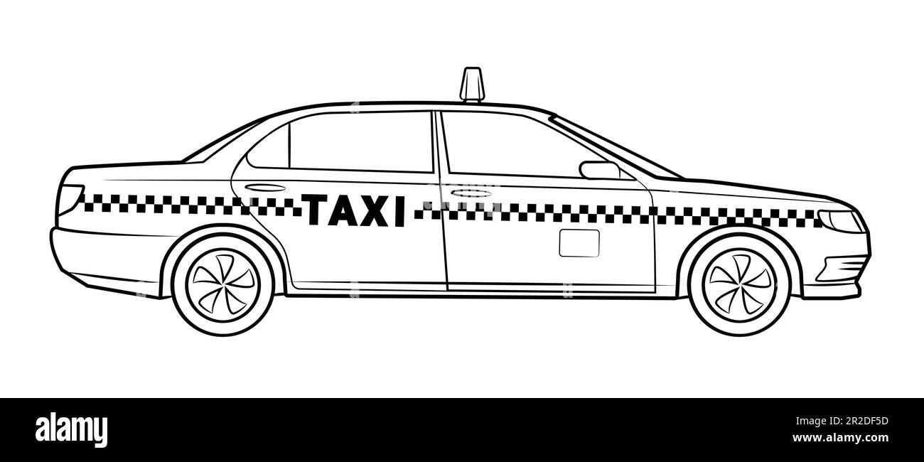 Taxi car - black and white vector stock illustration. Stock Vector