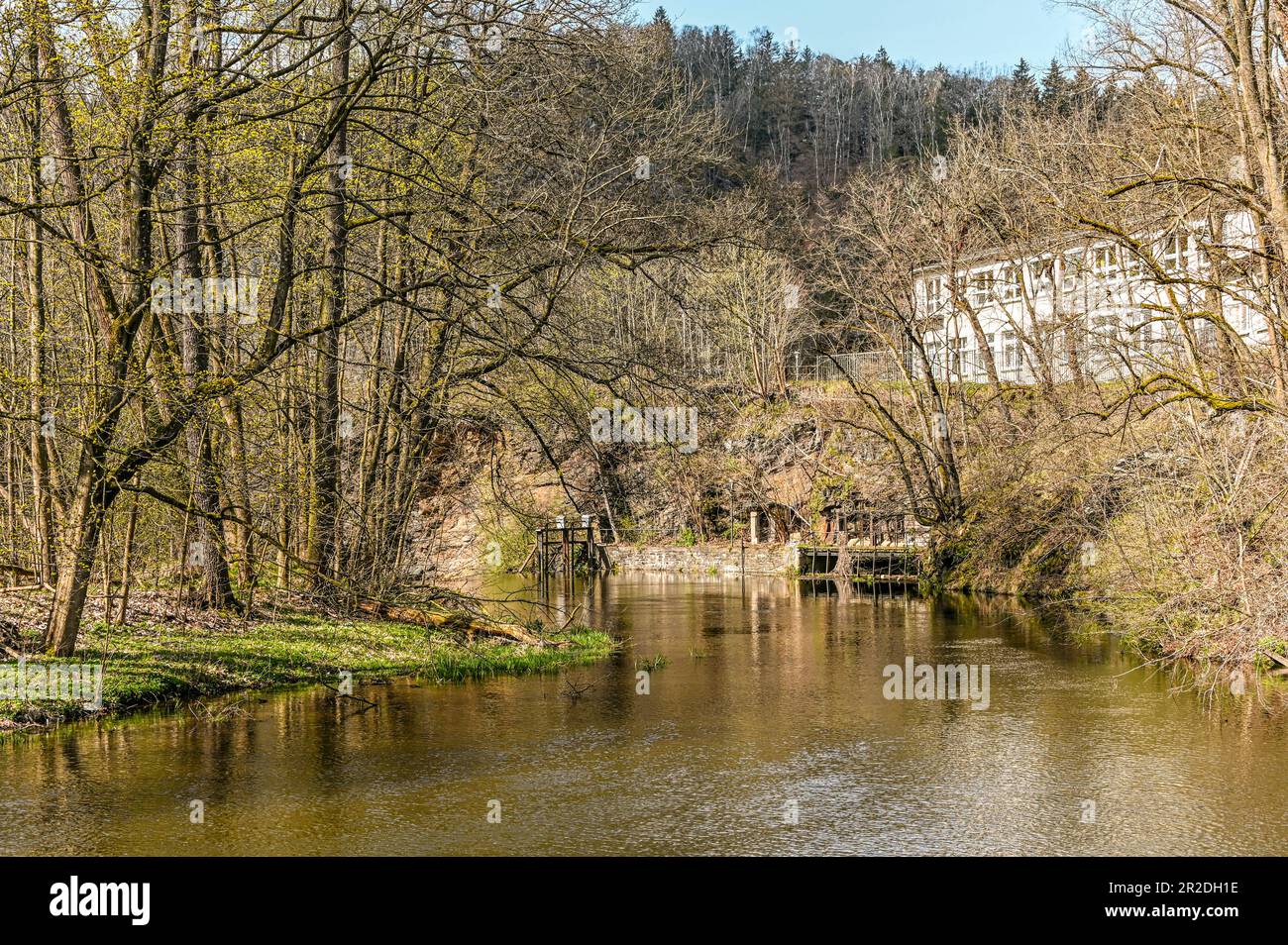 Riverscape in the valley of the river Zschopau at Scharfenstein, Saxony, Germany Stock Photo