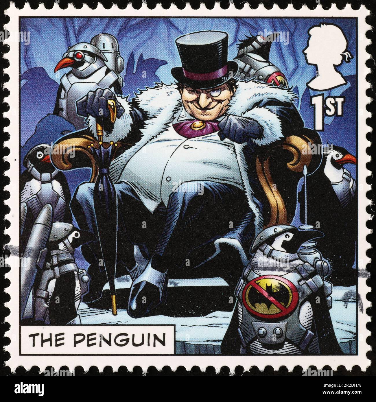 Cartoon The Penguin on british postage stamp Stock Photo