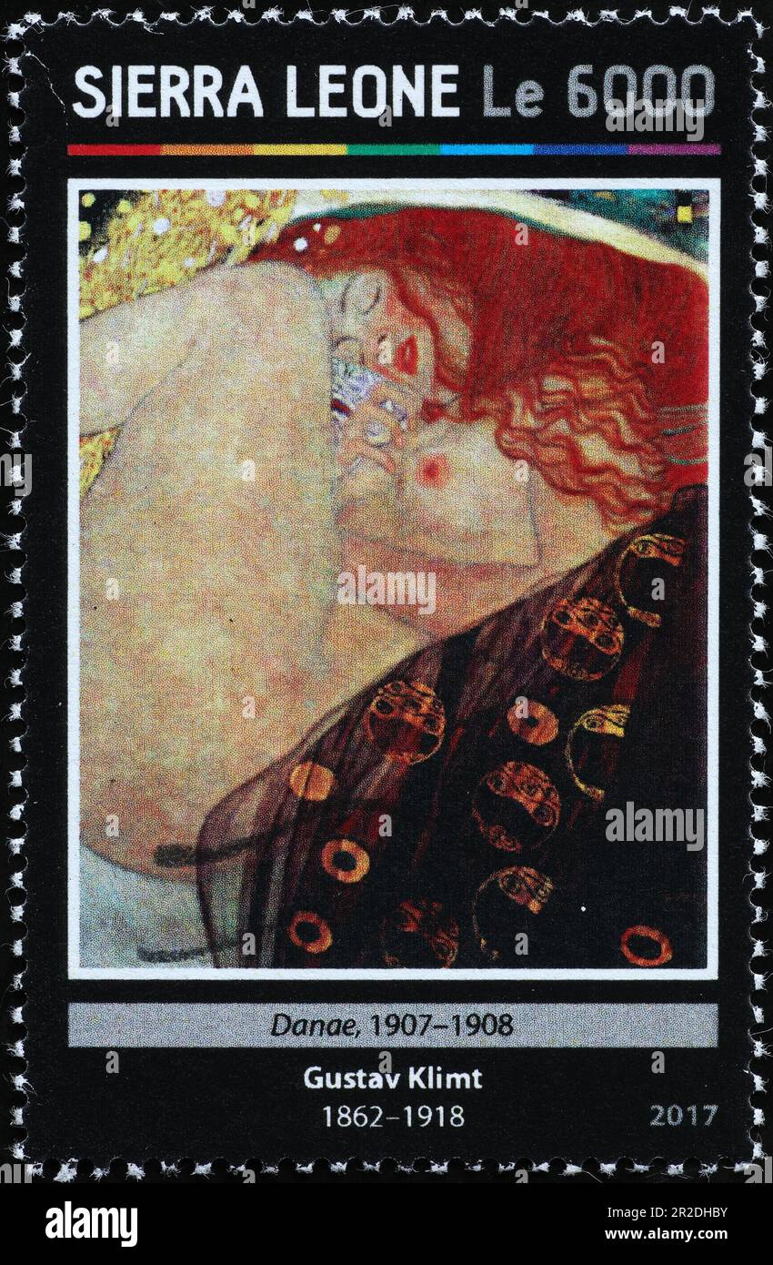 Detail from Danae by Gustav Klimt on postage stamp Stock Photo - Alamy