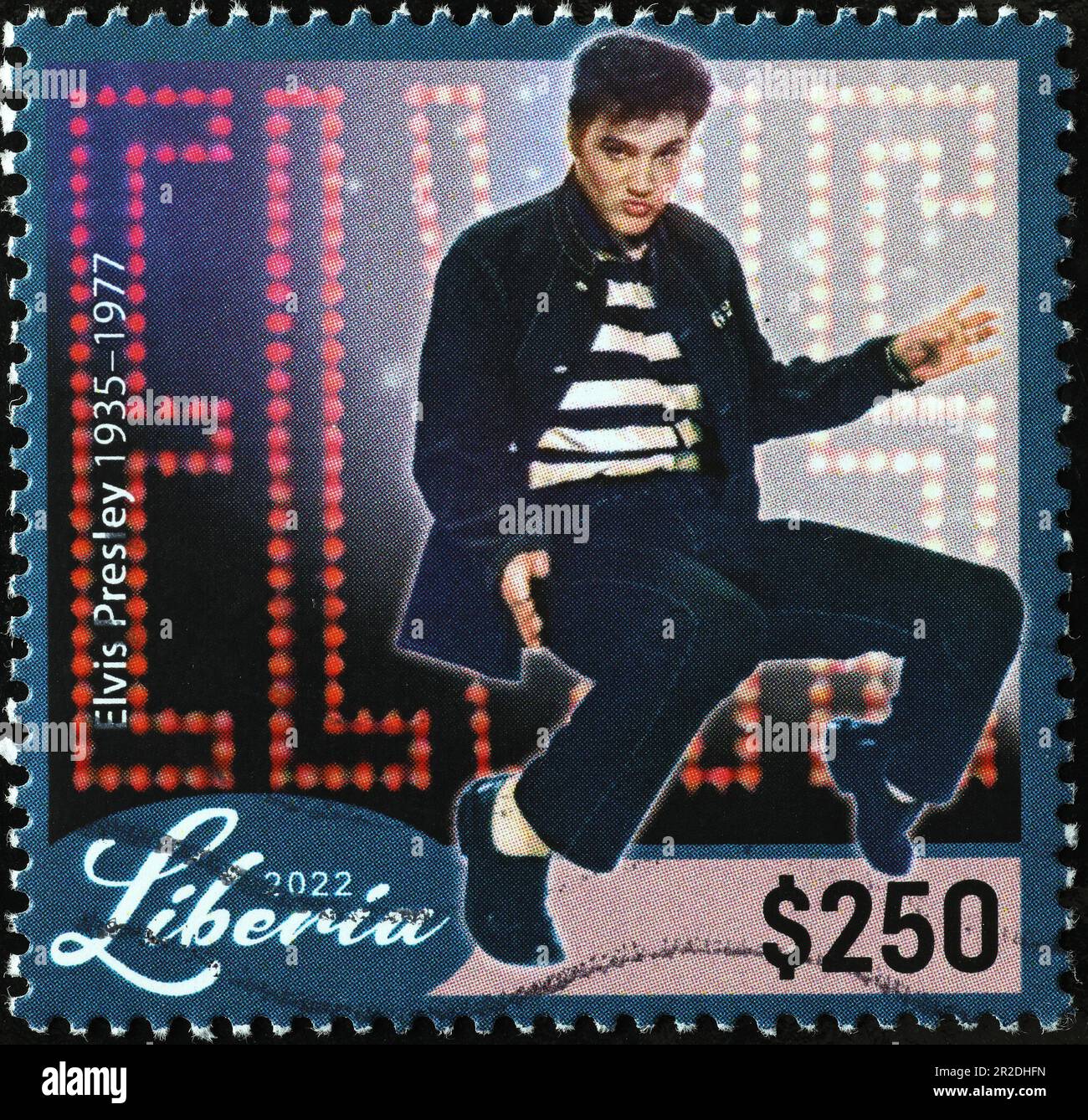 Elvis Presley dancing on postage stamp Stock Photo