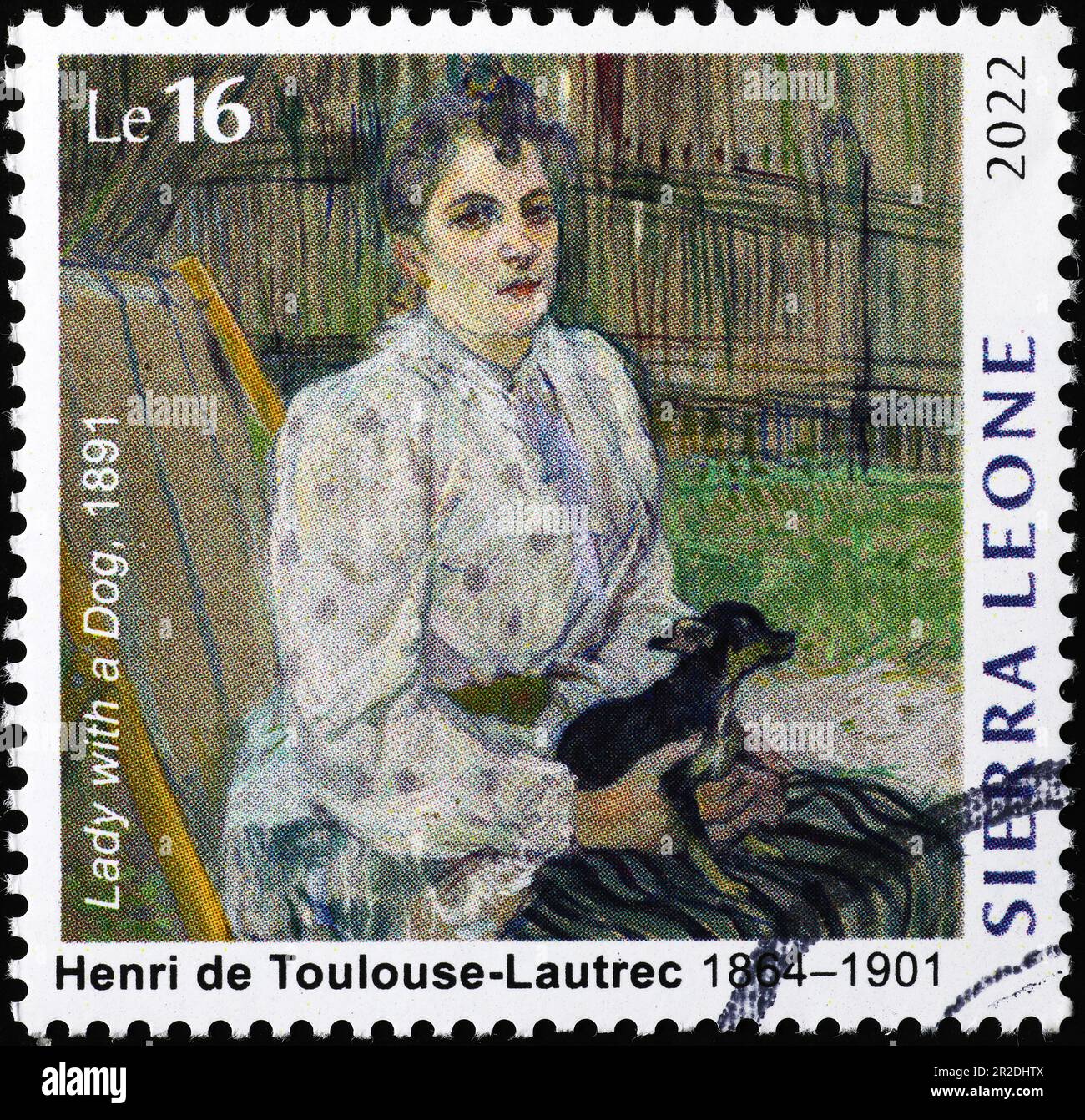 Lady with a dog by Toulouse-Lautrec on postage stamp Stock Photo